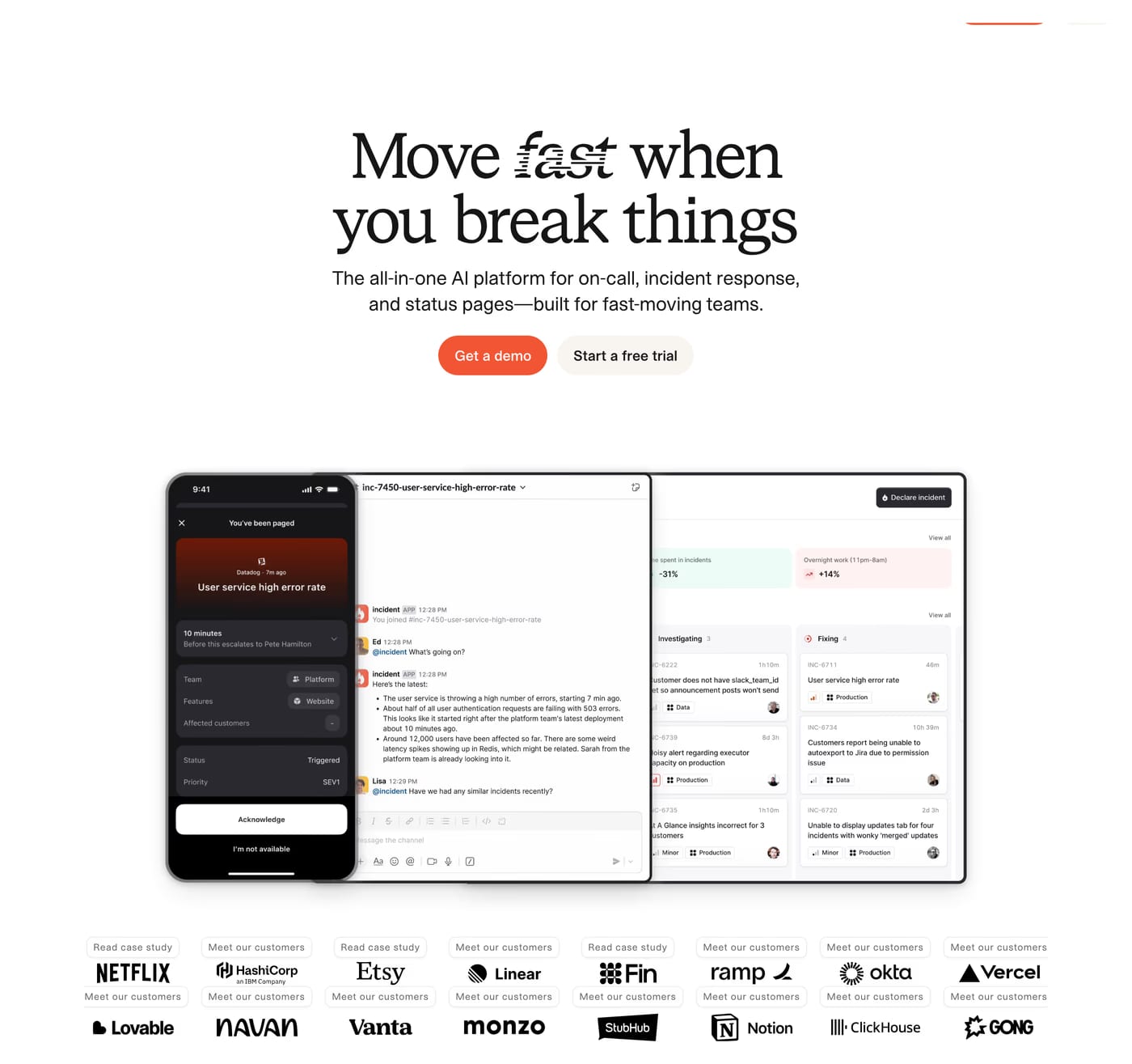 incident.io Hero section