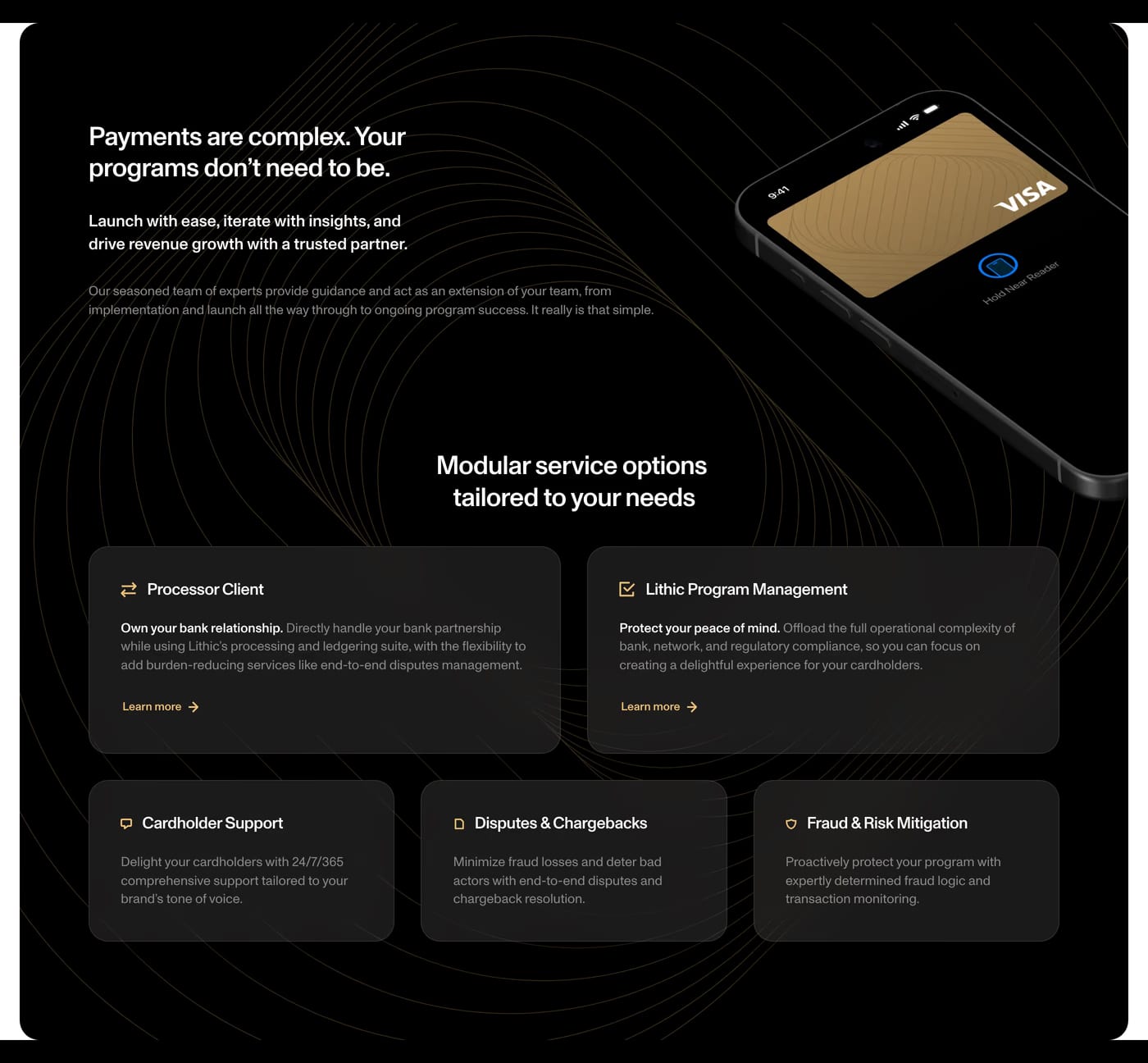 Lithic — screenshot of the features section