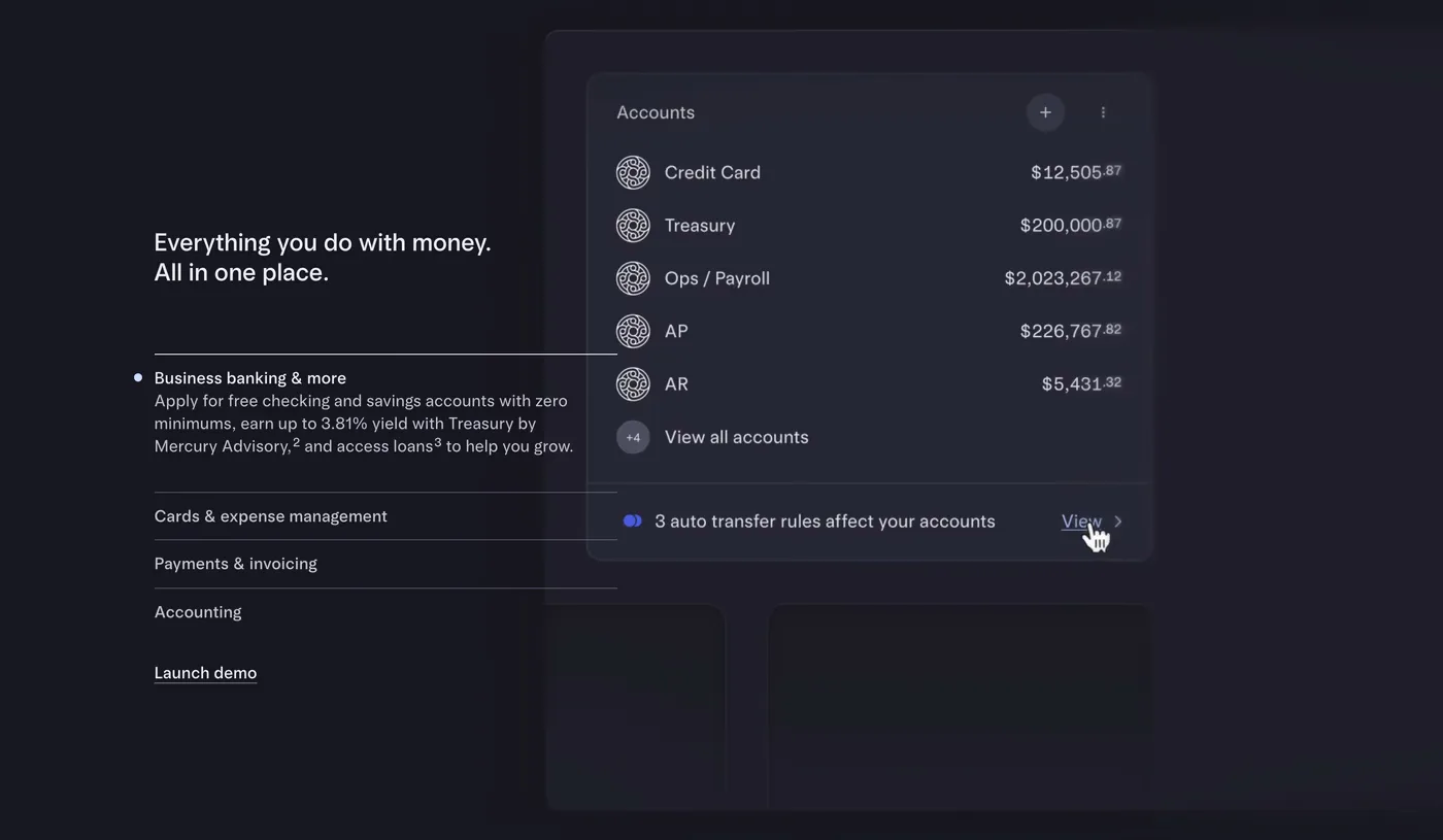 Mercury — screenshot of the features section