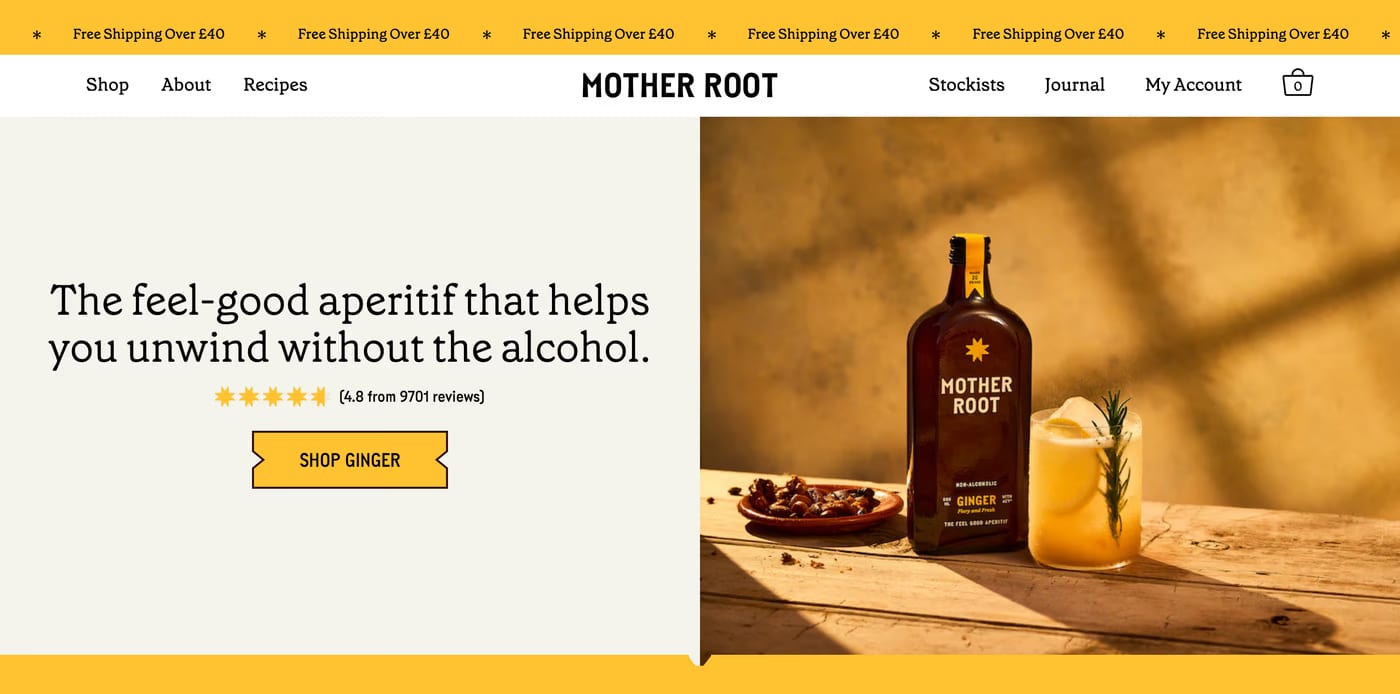Mother Root — screenshot of the hero section