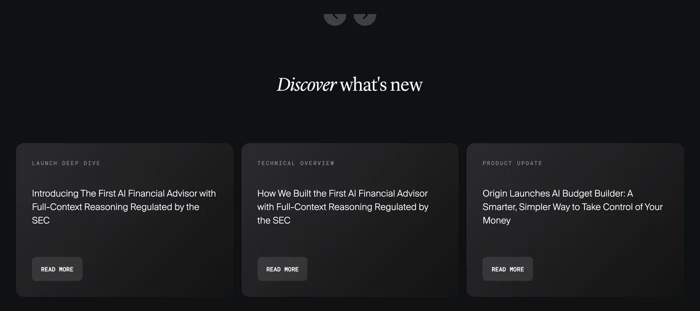 Origin — screenshot of the call to action section