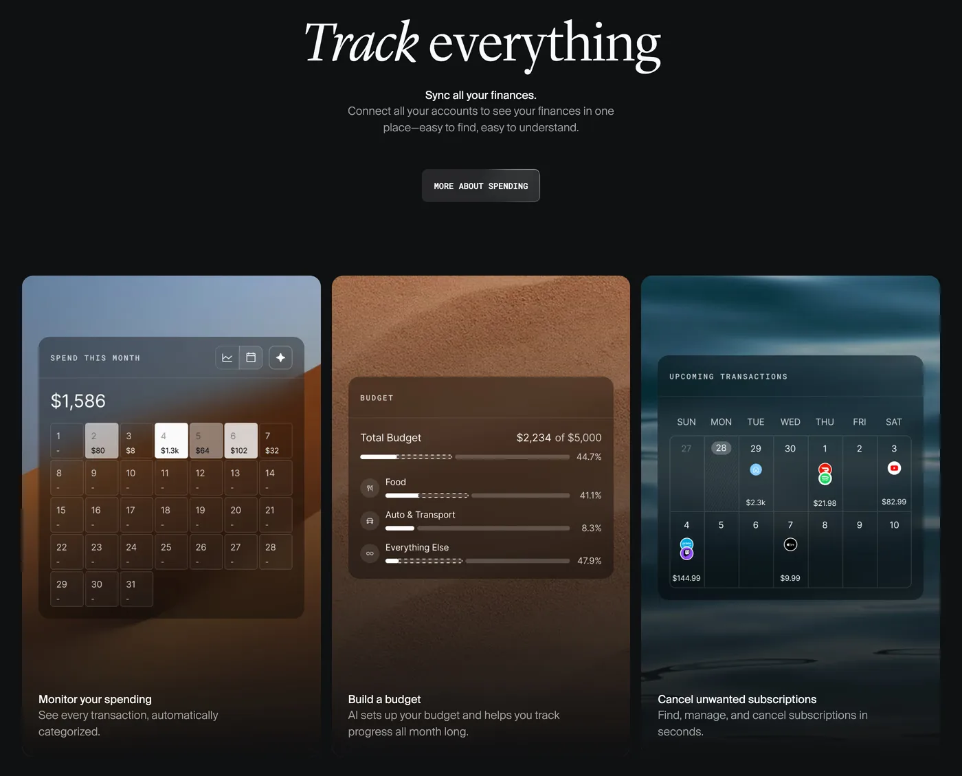Origin — screenshot of the features section