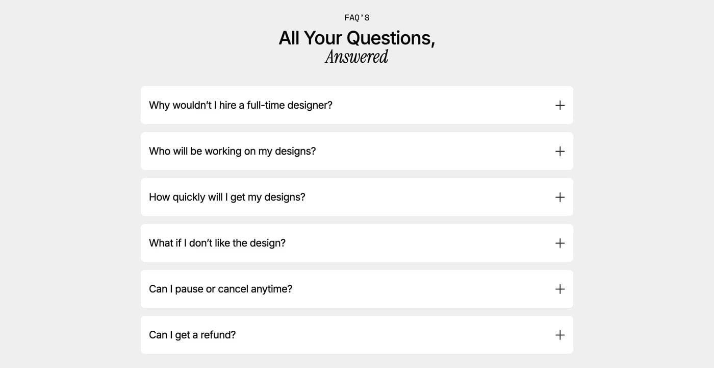 Outshift — screenshot of the faq section