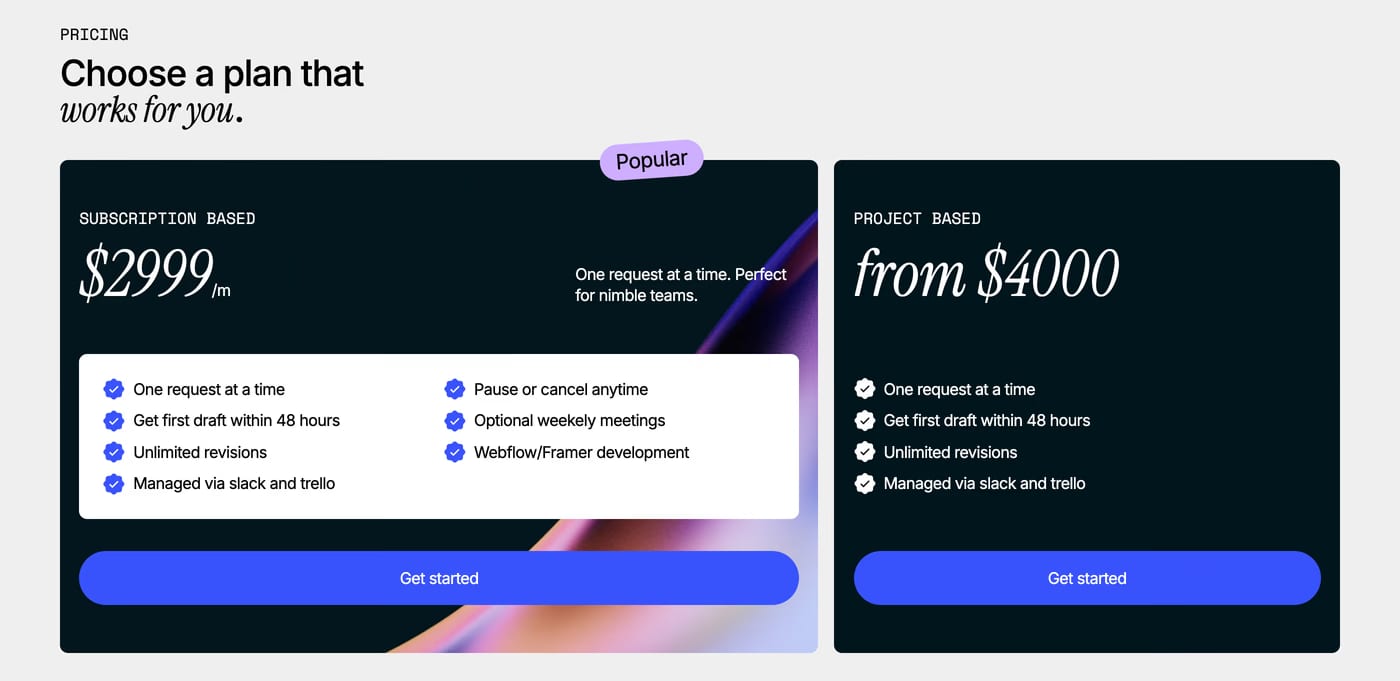 Outshift Pricing section
