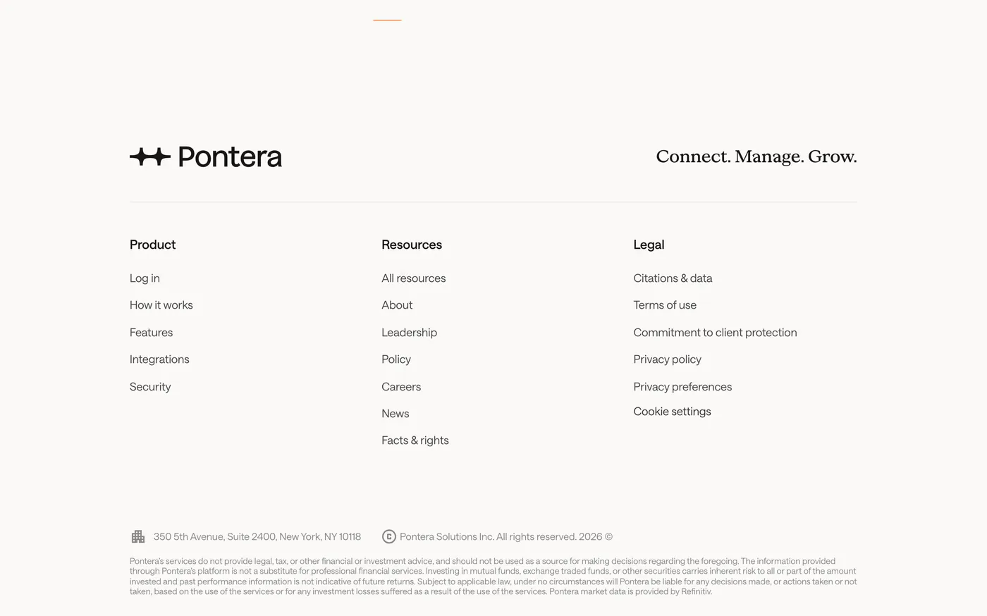 Pontera — screenshot of the footer section