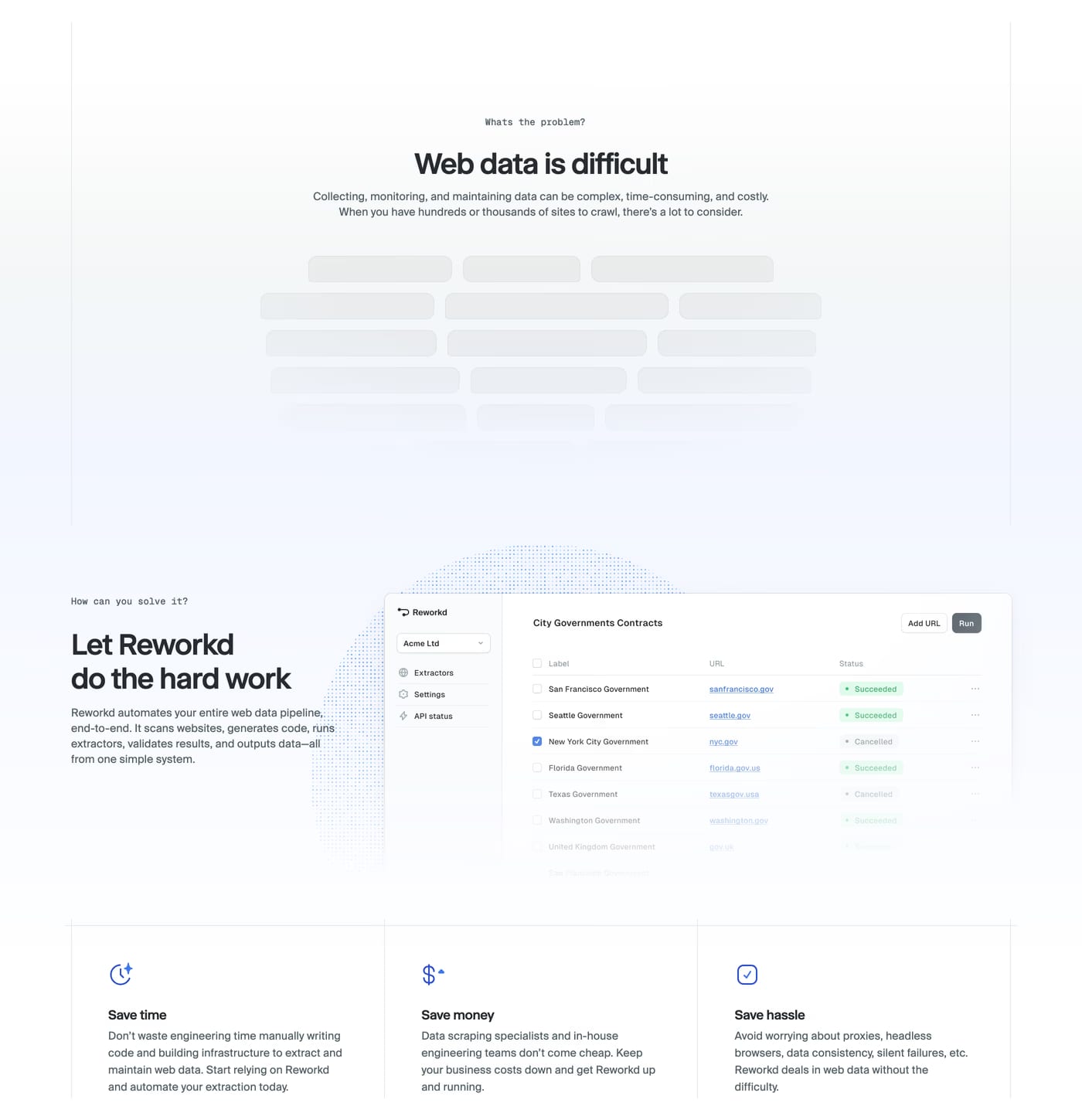 Reworkd — screenshot of the features section