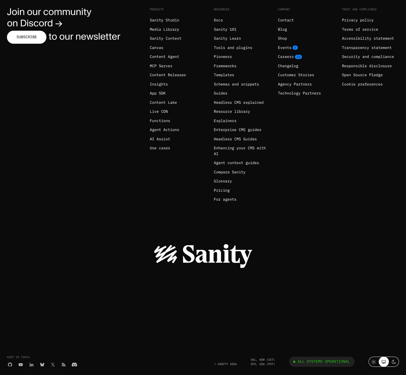 Sanity Footer section