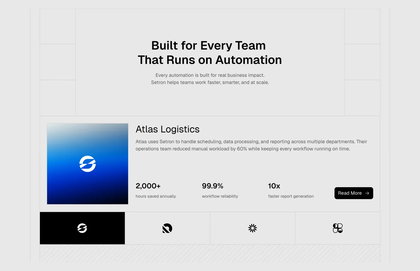 Setron — screenshot of the products section