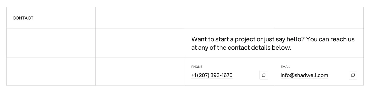 Shadwell — screenshot of the call to action section
