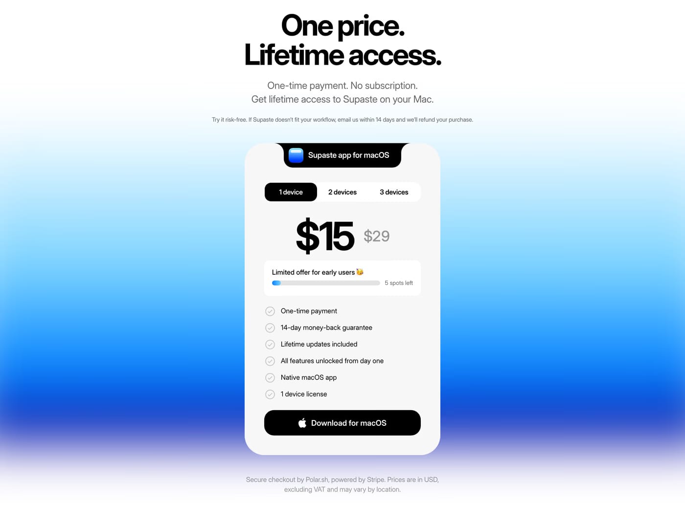 Supaste Pricing section