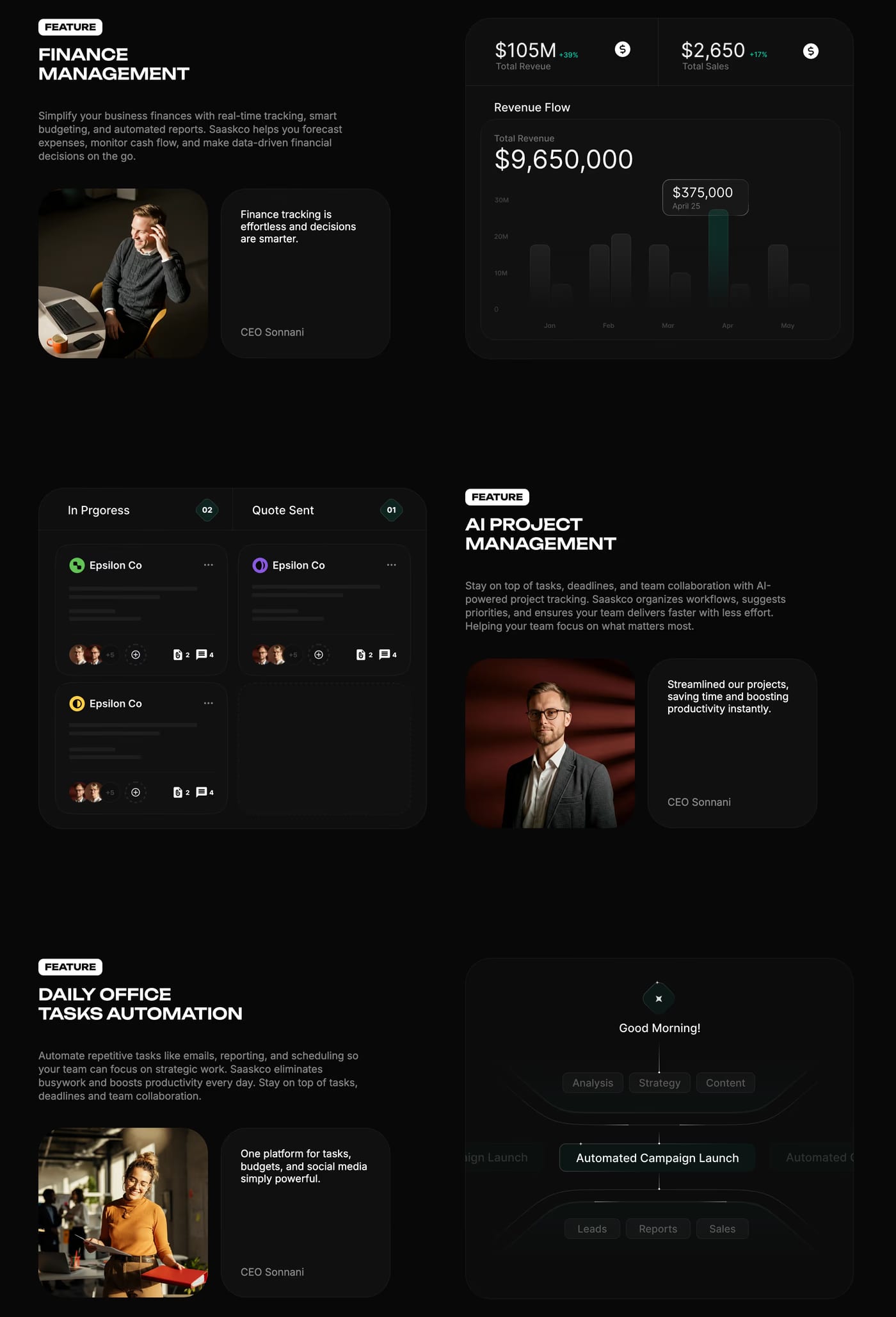 Taskco Features section