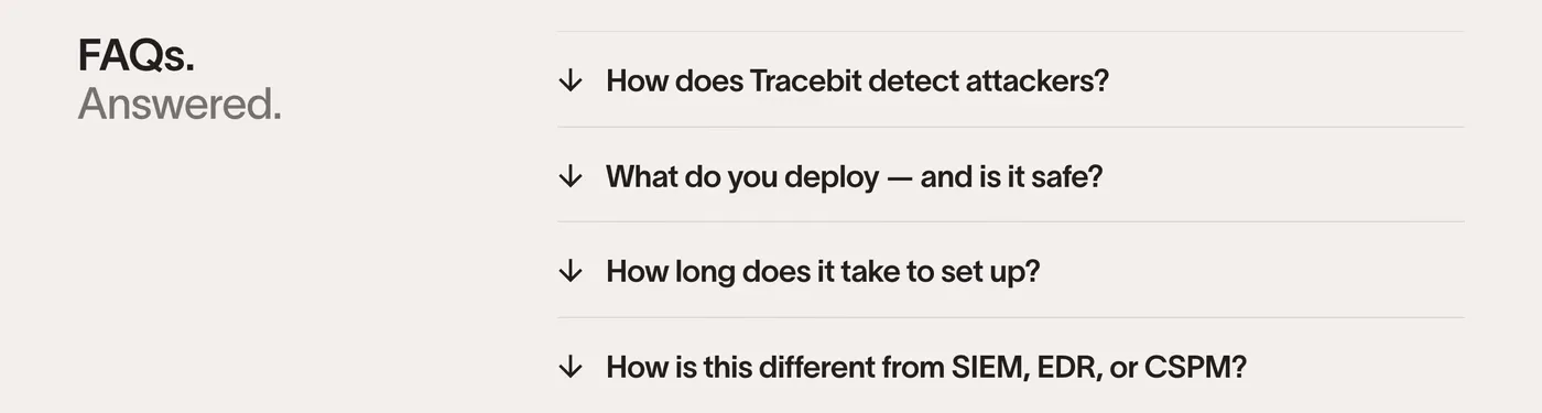 Tracebit — screenshot of the faq section