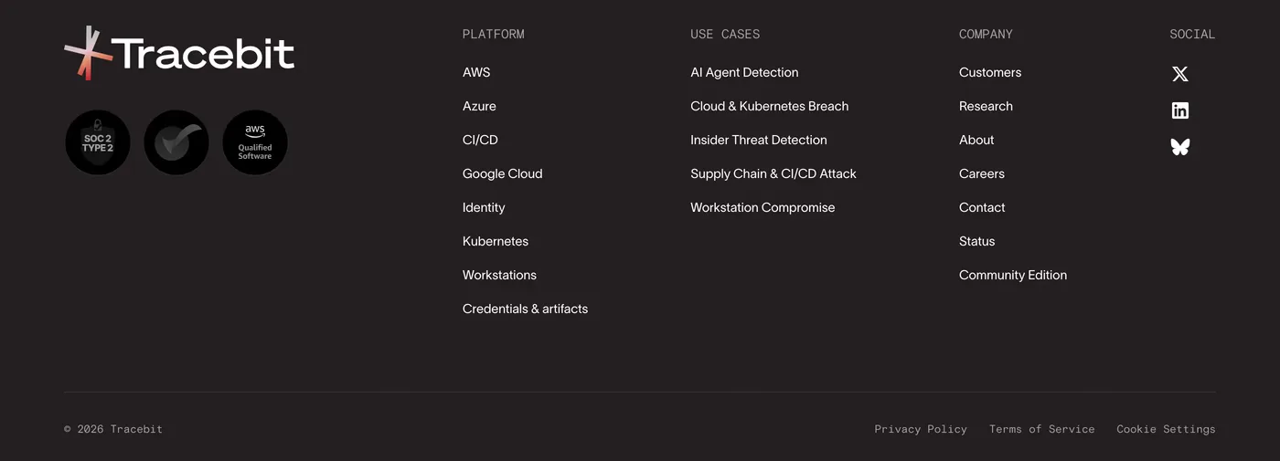 Tracebit — screenshot of the footer section