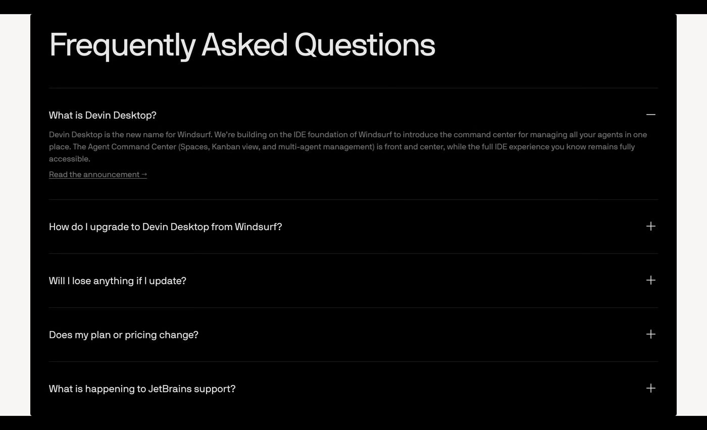 Windsurf FAQ section