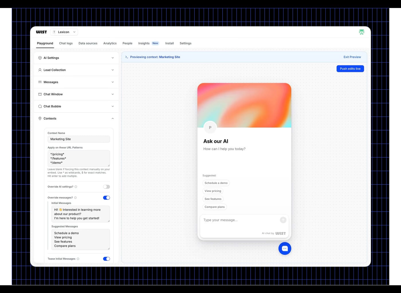 Wist Features section