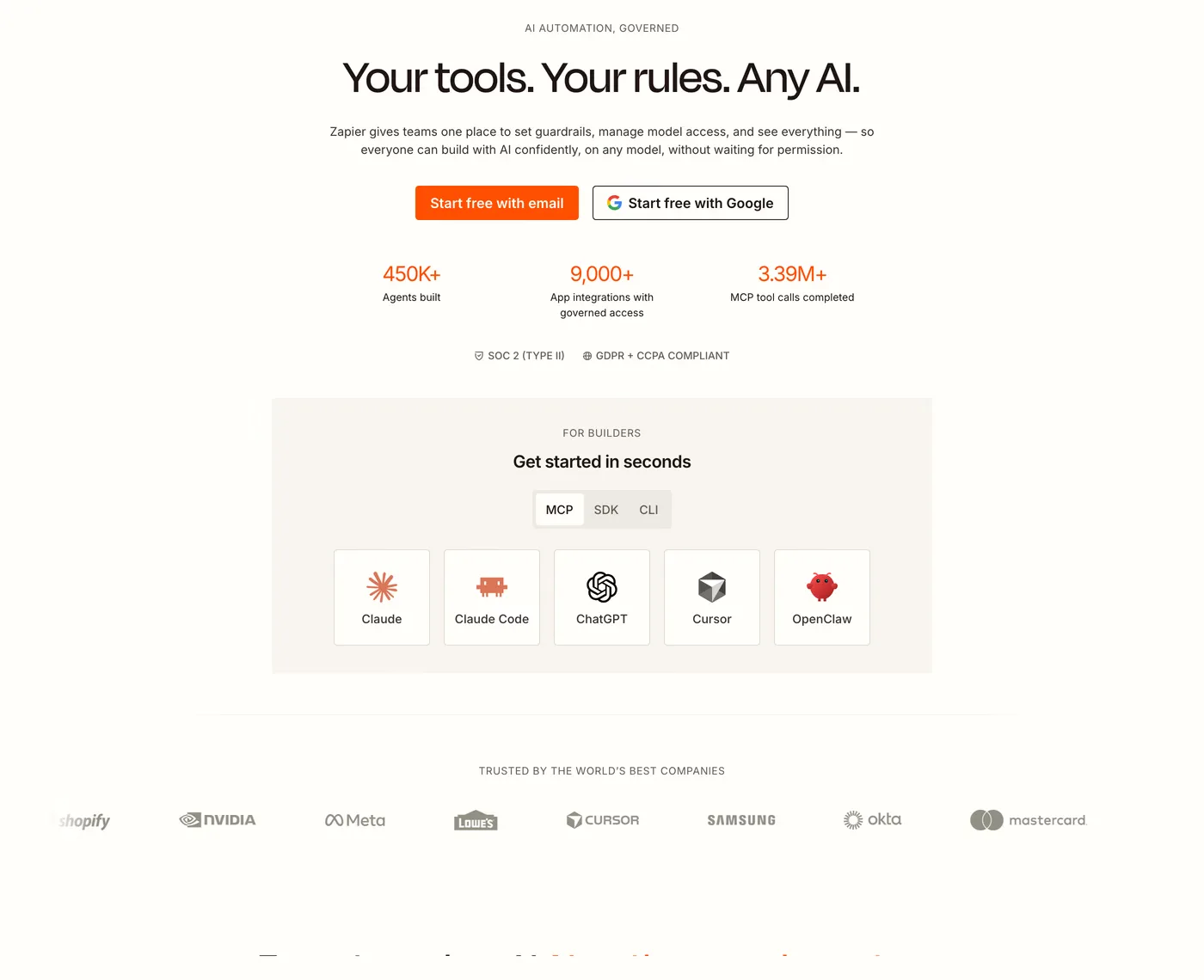 Zapier — screenshot of the hero section