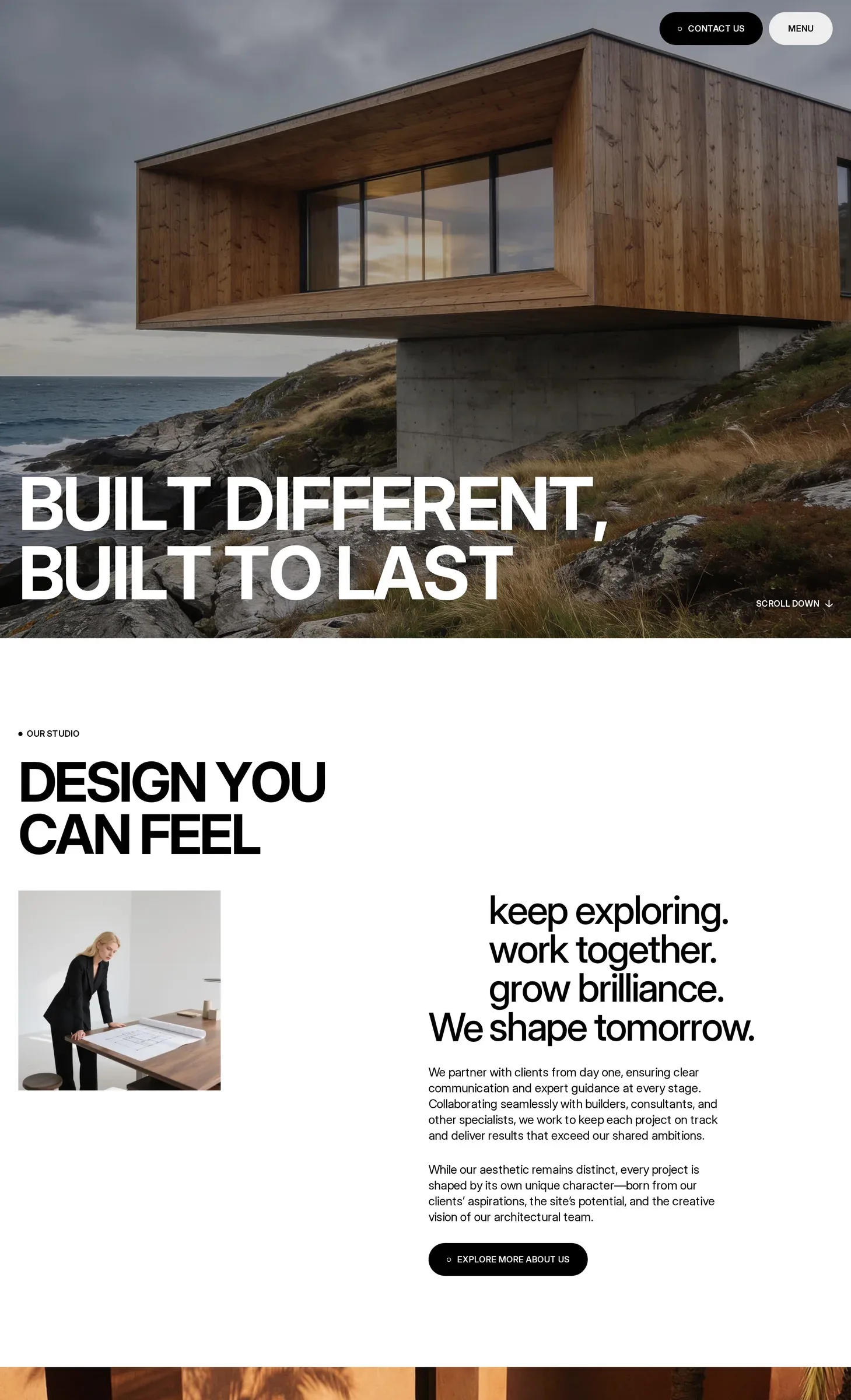 Archform — screenshot of a typographic, minimal design agency template in black and white