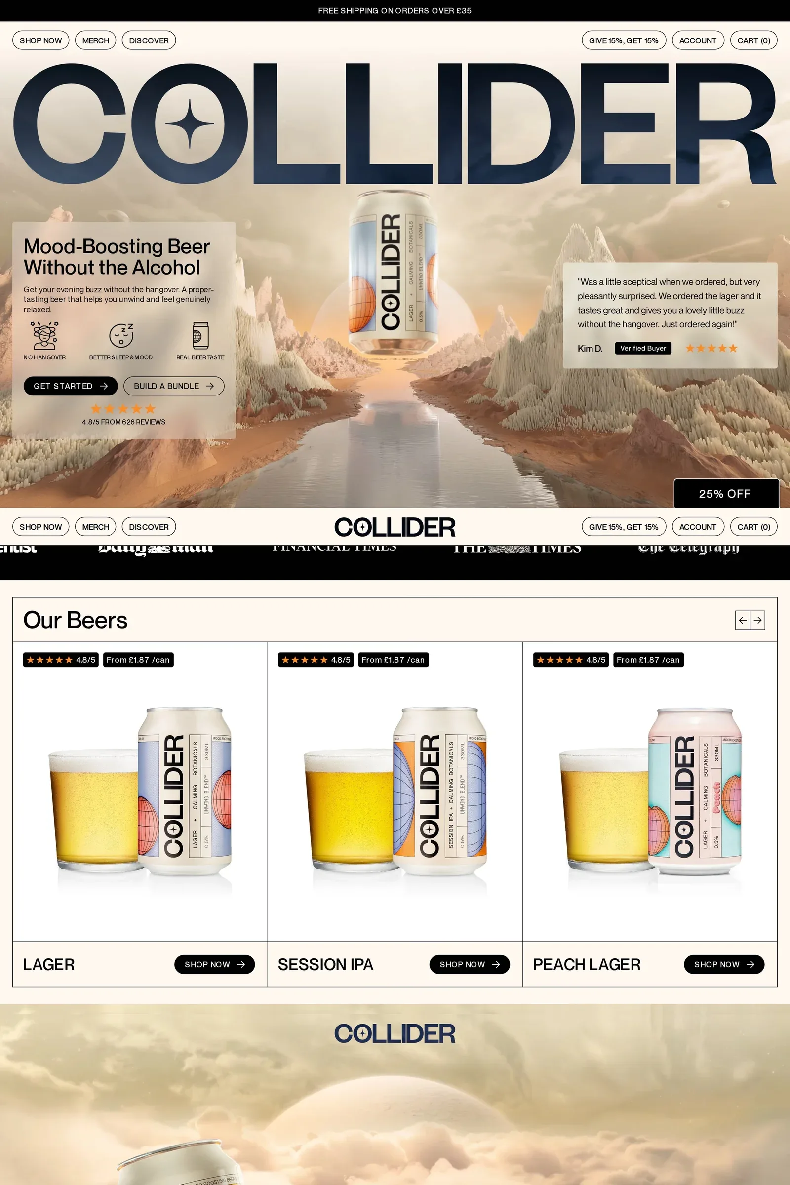 Collider — screenshot of a 3D, pixelated food and drink online shop in light orange and light blue