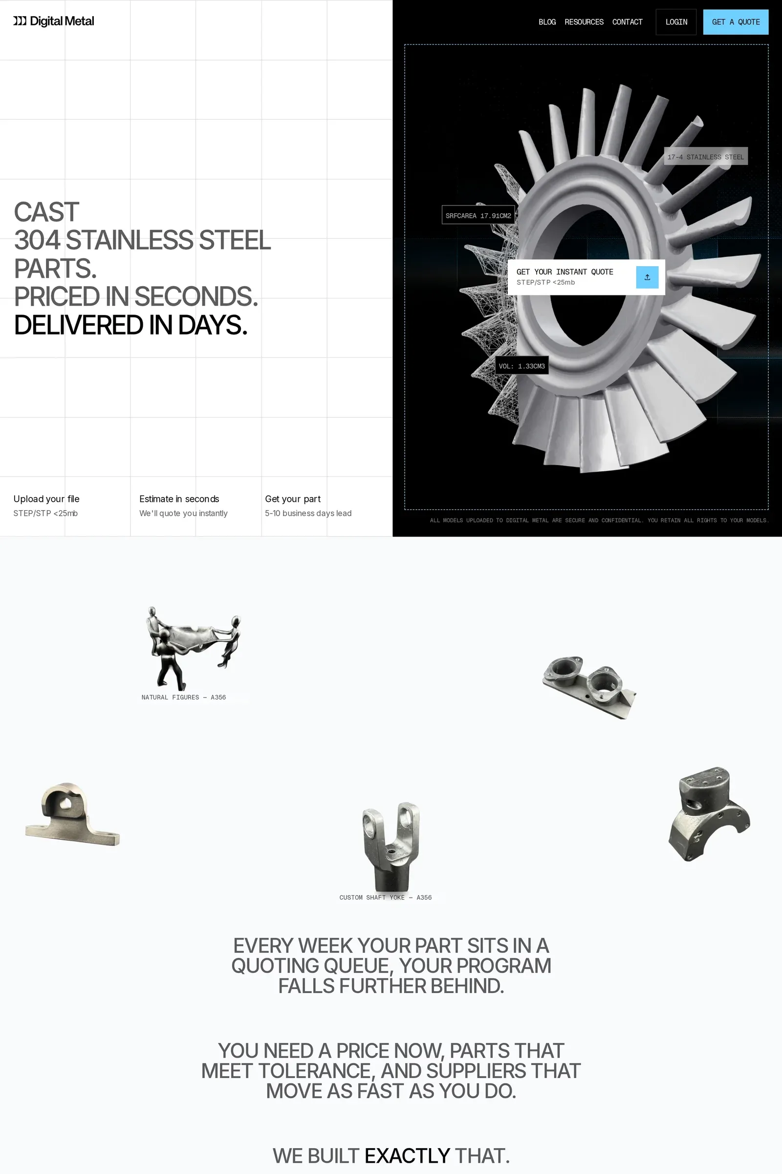Digital Metal — screenshot of a dark, typographic hardware landing page in black and white