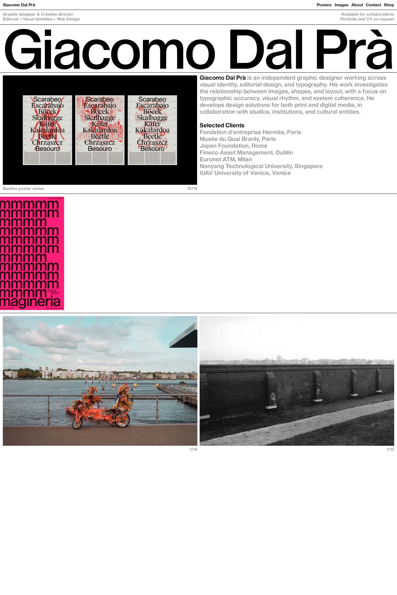 Giacomo Dal Prà — screenshot of a light, minimal design portfolio site in white