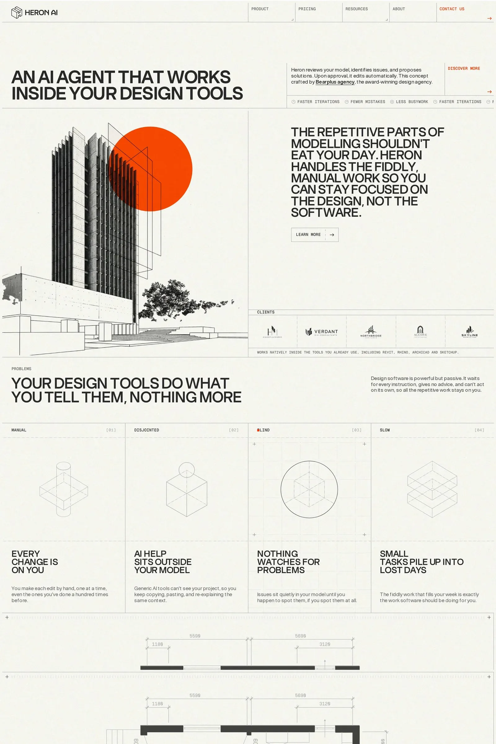 Heron AI — screenshot of a typographic AI landing page in beige and black