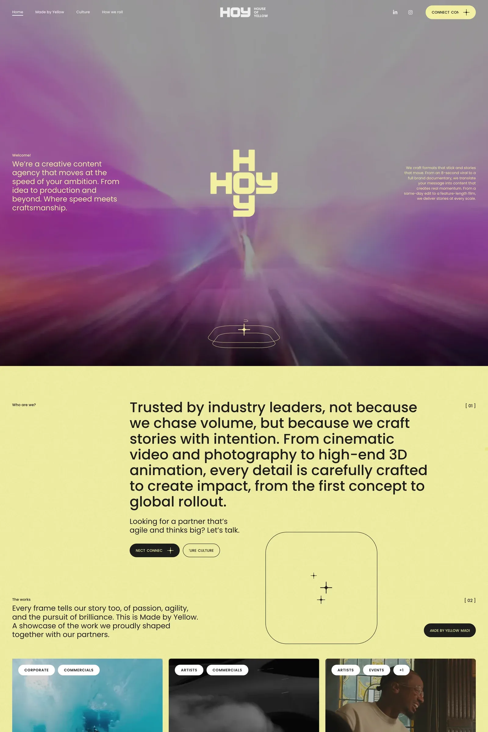 House Of Yellow — screenshot of a dark, typographic marketing agency site in black and dark grey