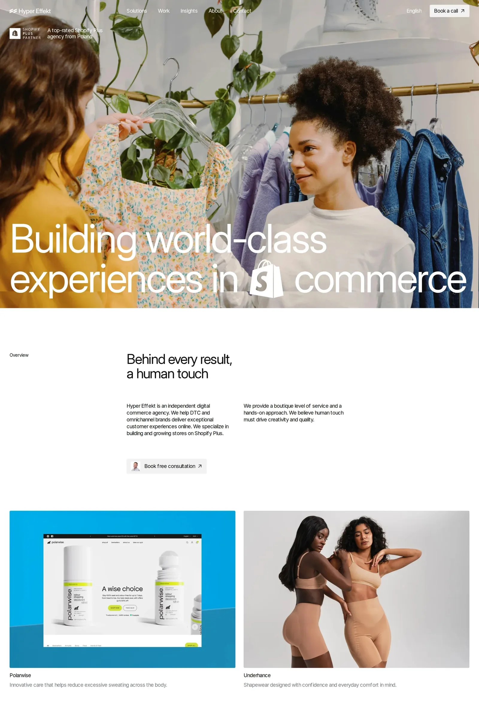 Hyper Effekt — screenshot of a typographic, minimal development agency site in white and light grey