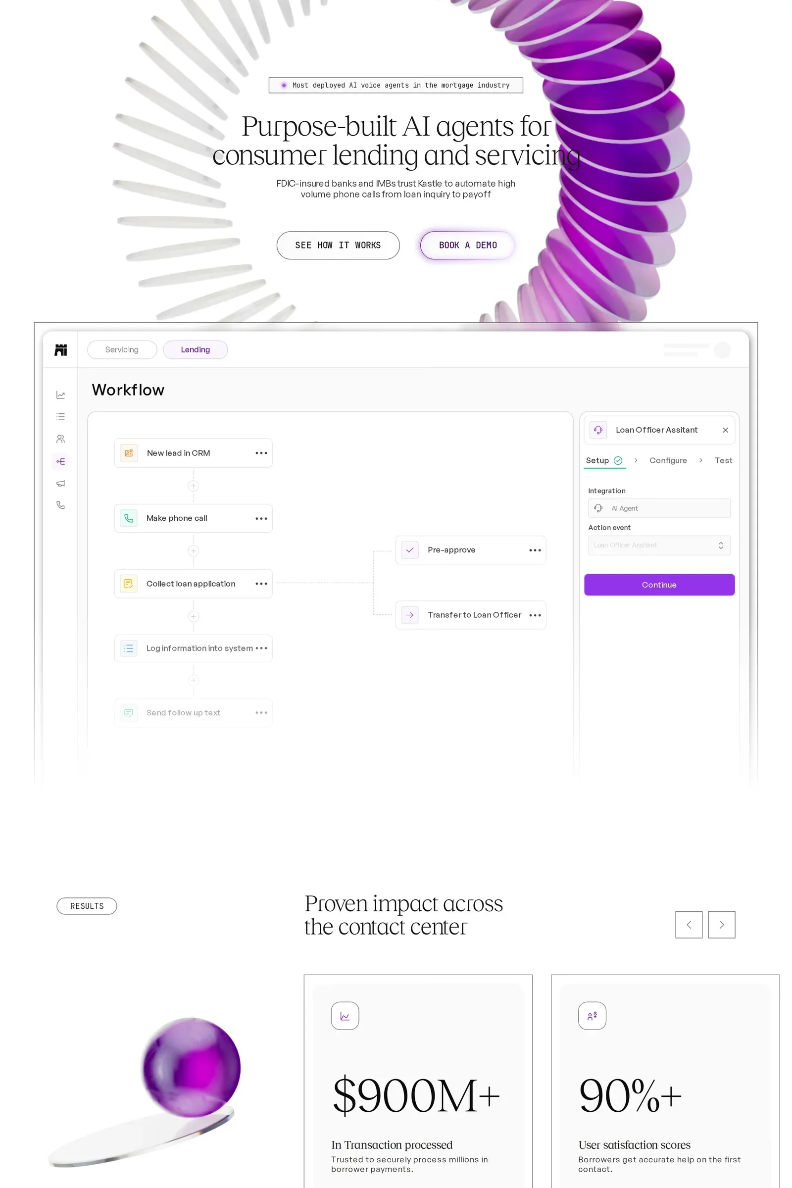 Kastle — screenshot of a 3D AI landing page in white and purple