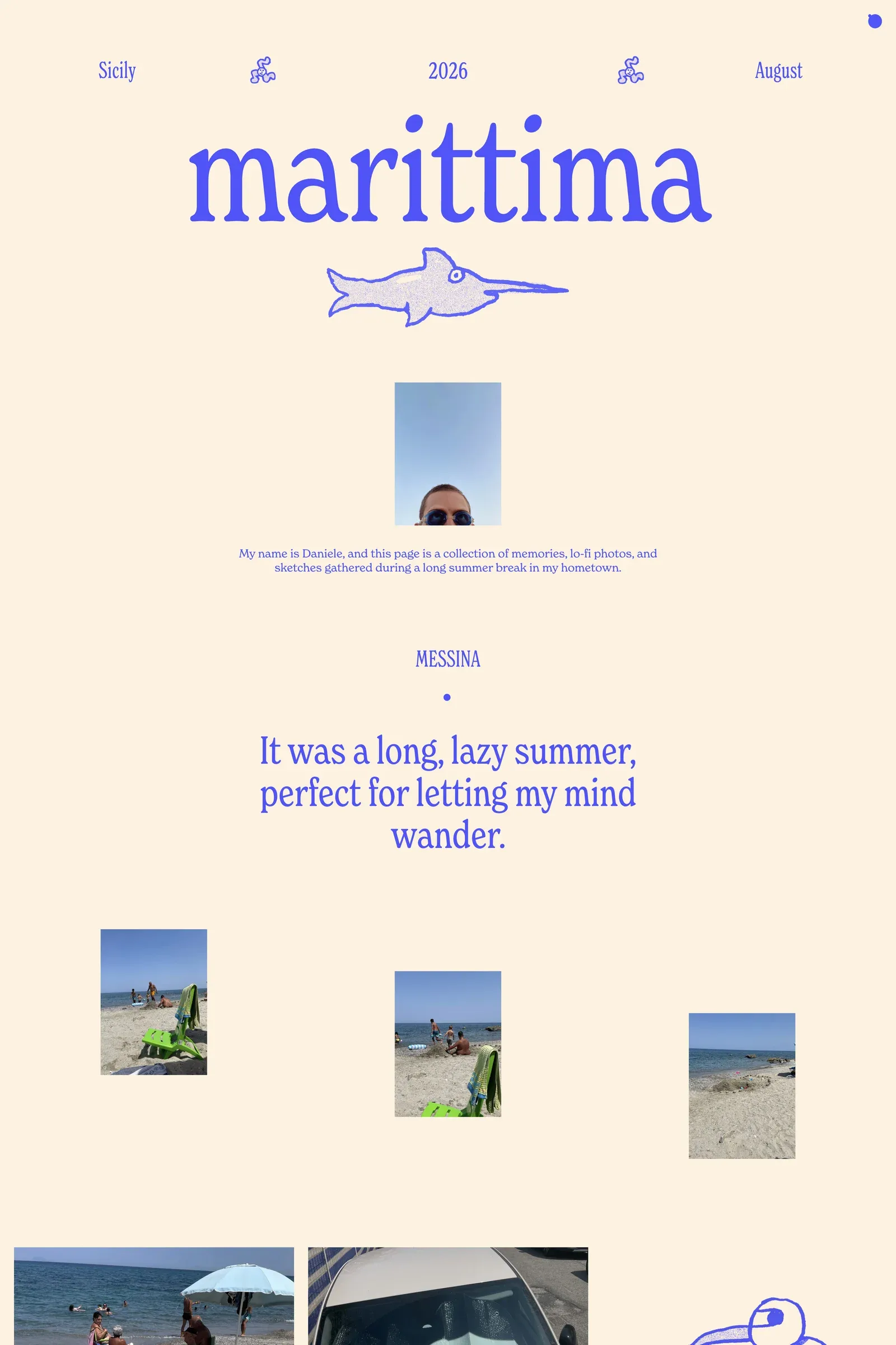Marittima — screenshot of a hand-drawn, fun travel blog in cream and blue