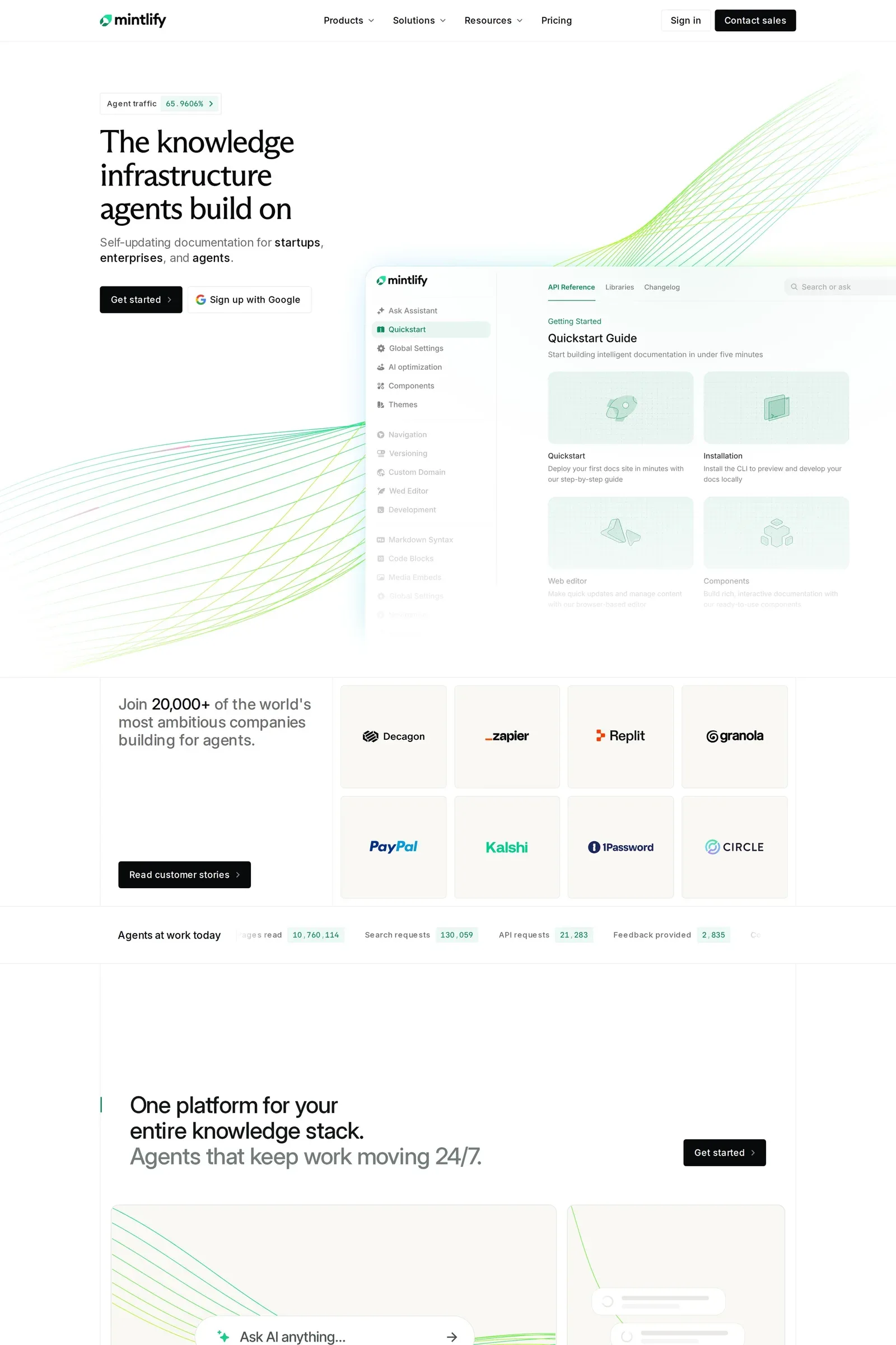 Mintlify — screenshot of a detailed AI landing page in white and black
