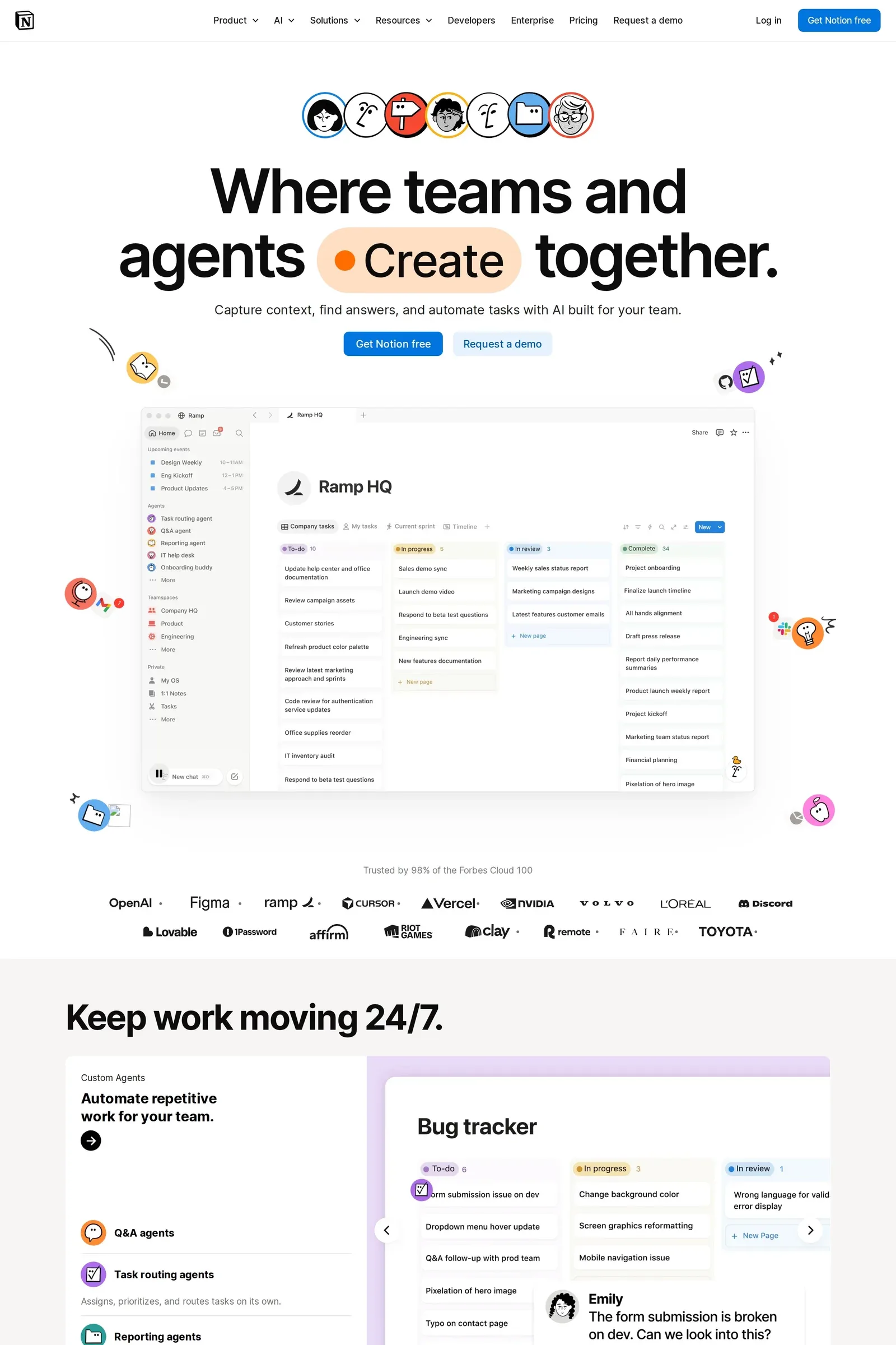 Notion — screenshot of a minimal productivity landing page in white and blue