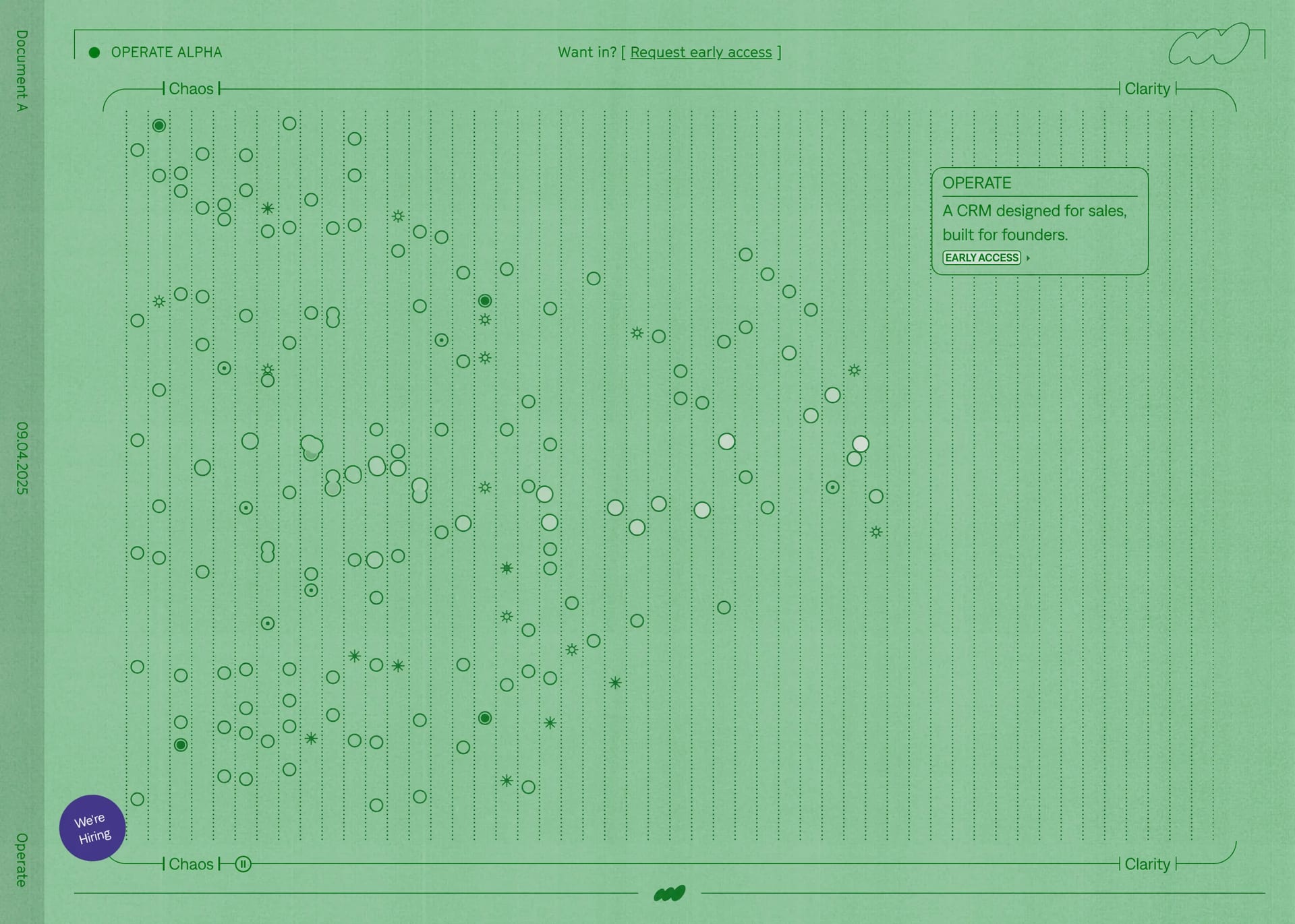 Operate — screenshot of a detailed, noisy business landing page in green and light grey