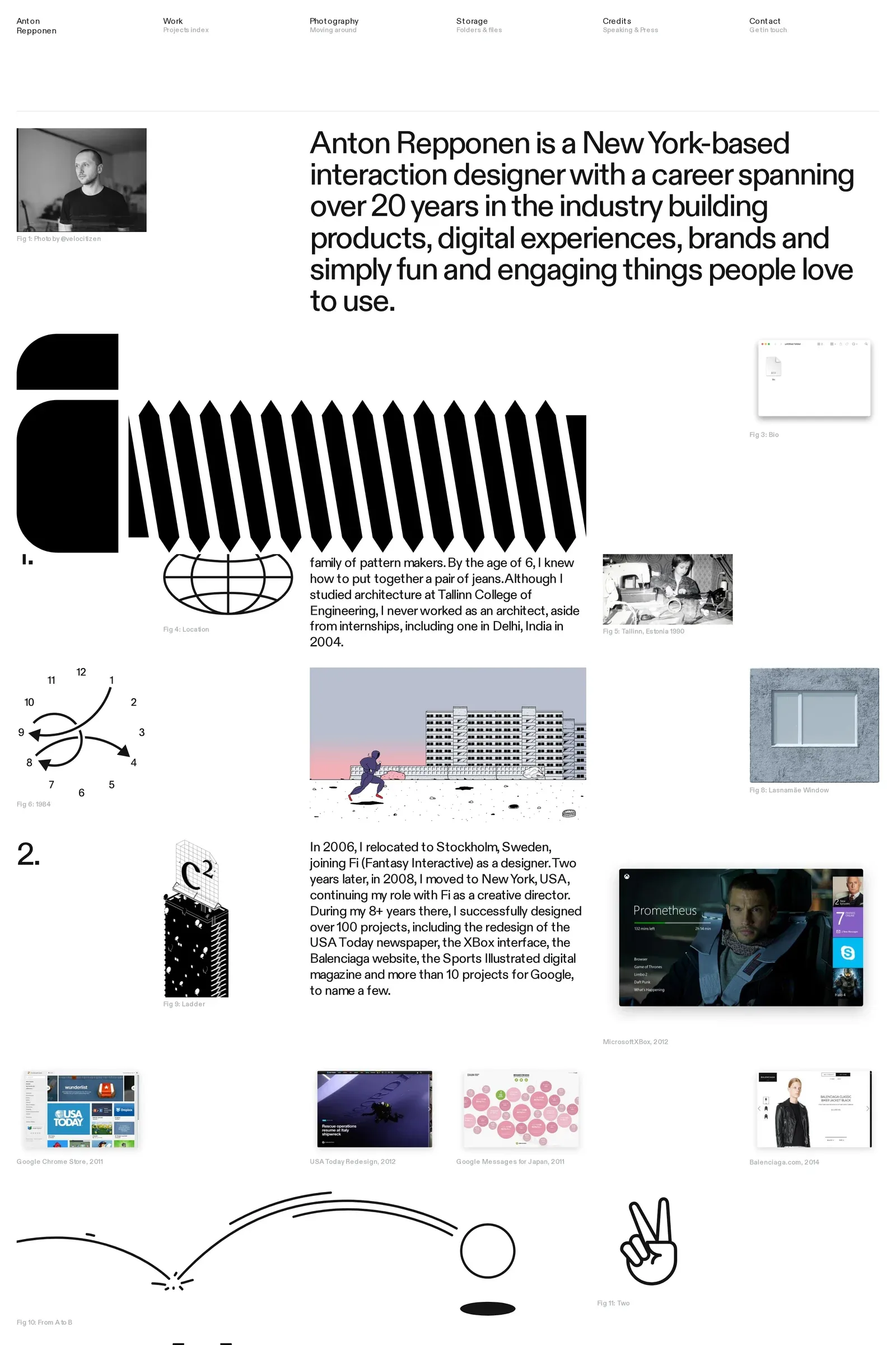 Repponen — screenshot of a minimal, black-and-white design portfolio site in white