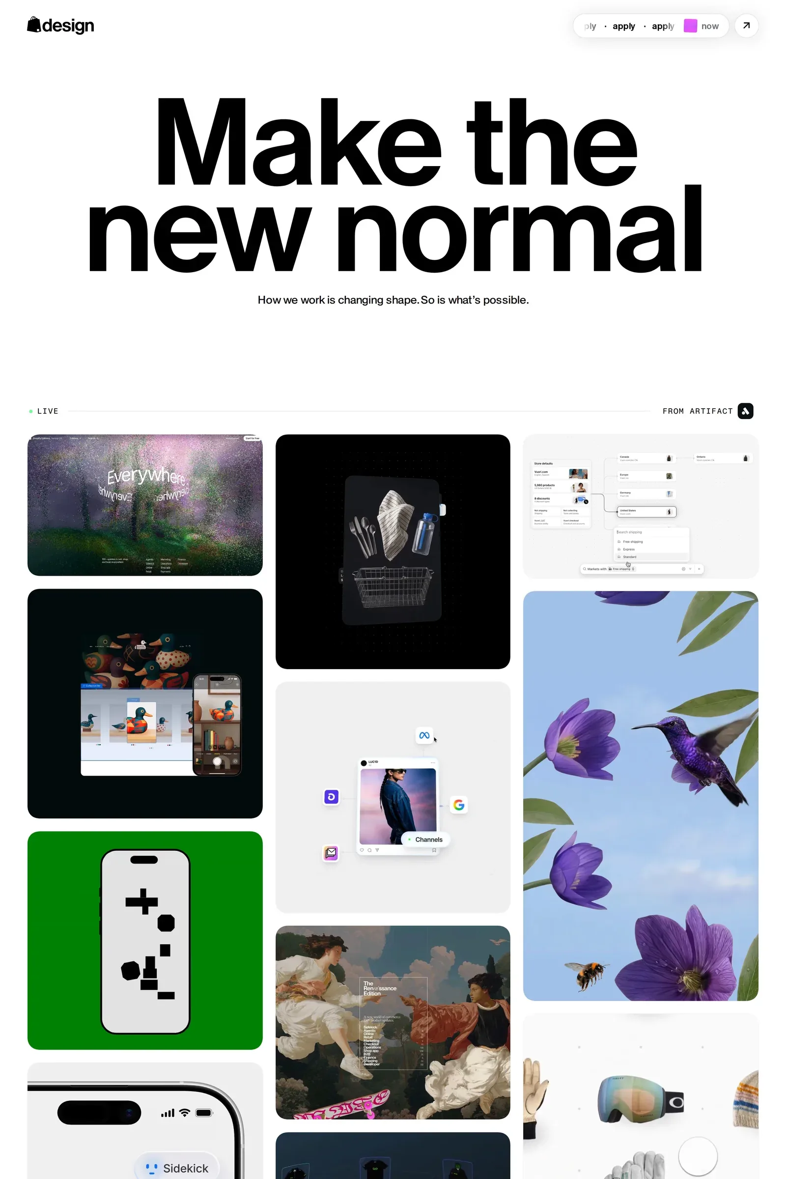 Shopify Design — screenshot of a typographic design landing page in white and black