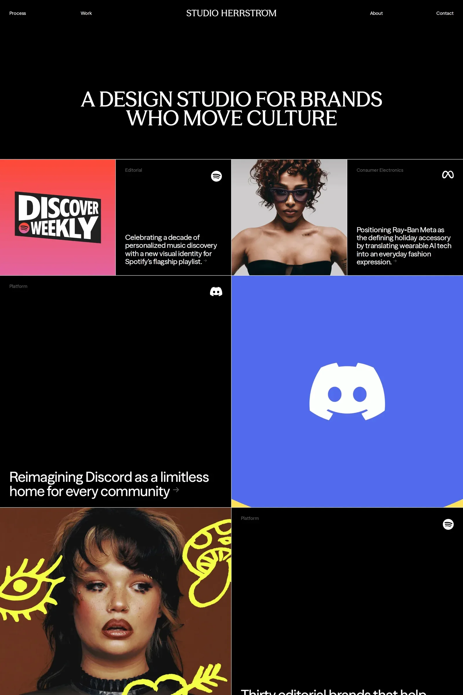 STUDIO HERRSTRÖM — screenshot of a dark, typographic design agency site in black