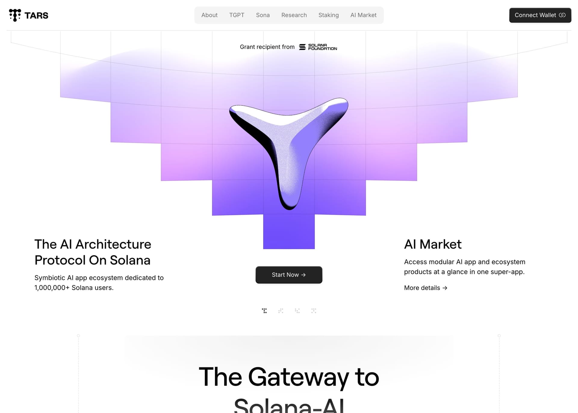 Tars — screenshot of a detailed, noisy Web3 and crypto landing page in white and black