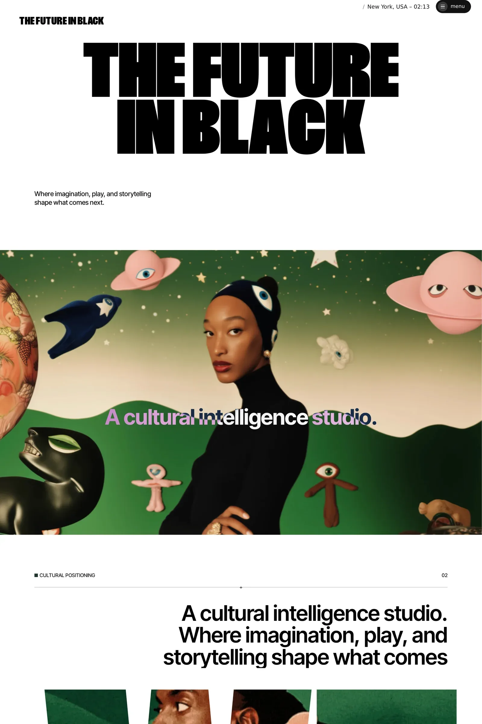 The Future in Black — screenshot of a typographic design agency site in white and black