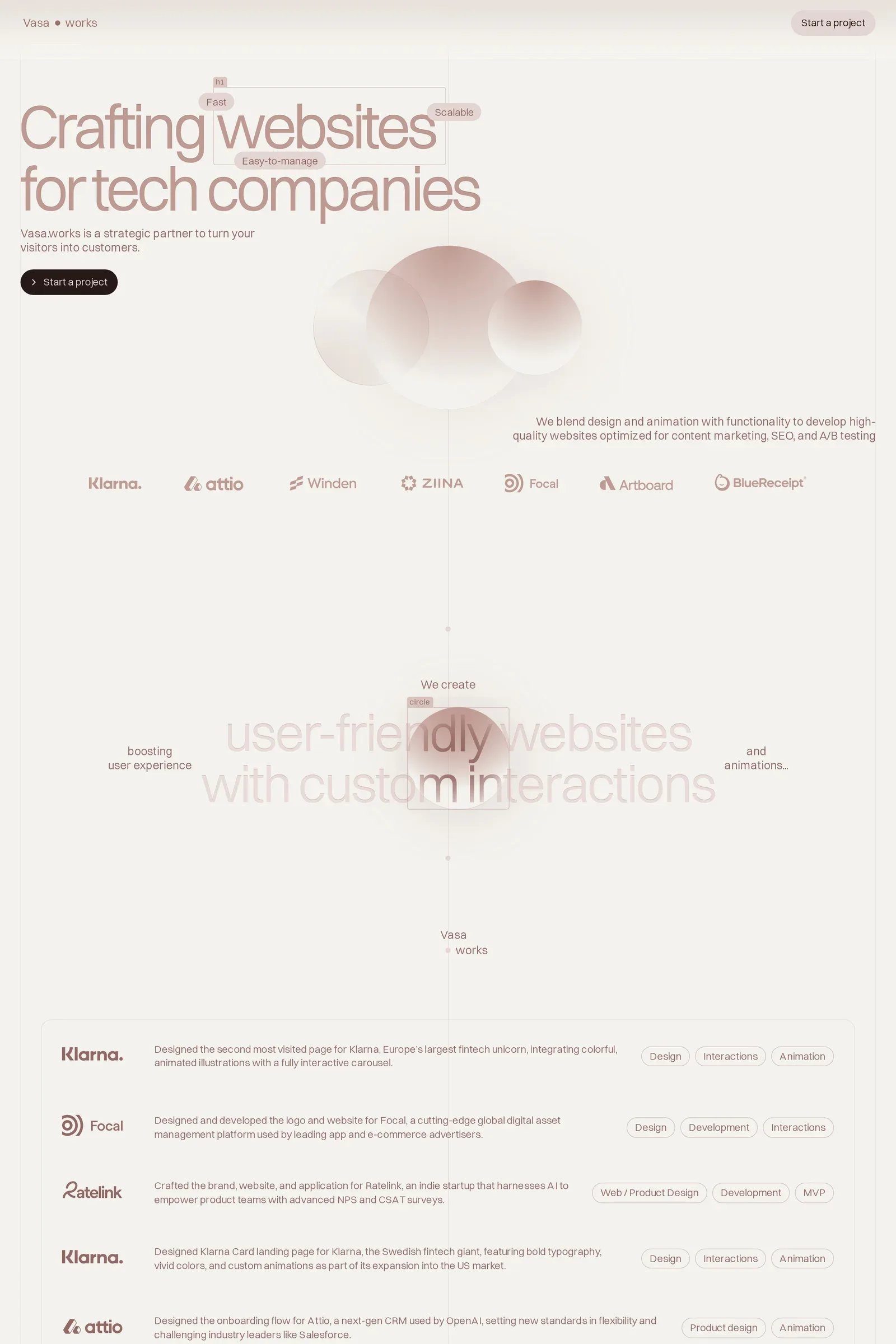 Vasa — screenshot of an elegant, neutral design agency site in cream and dark brown
