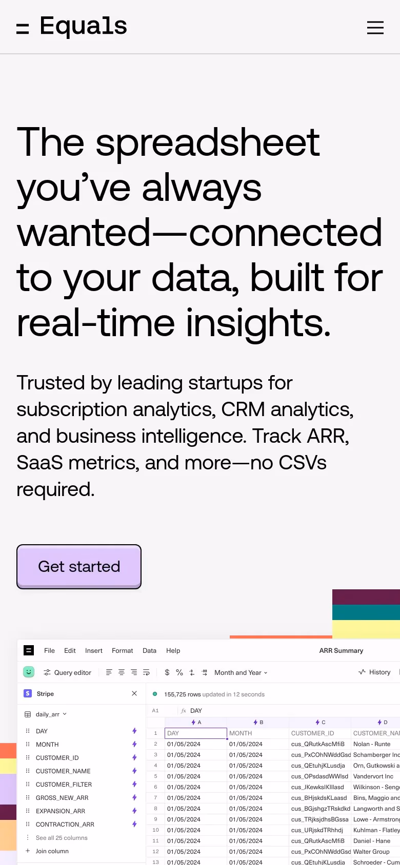 Equals mobile screenshot