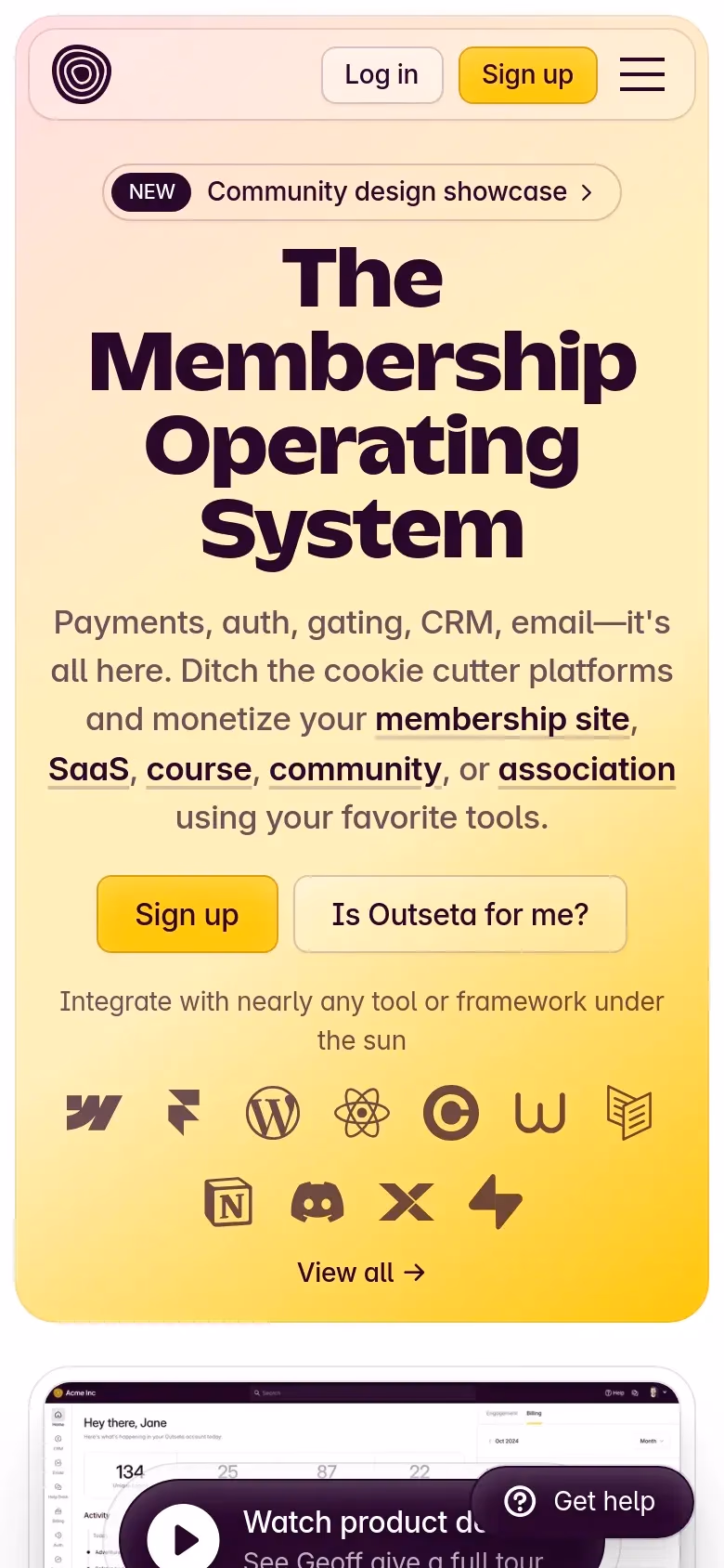 Outseta mobile screenshot