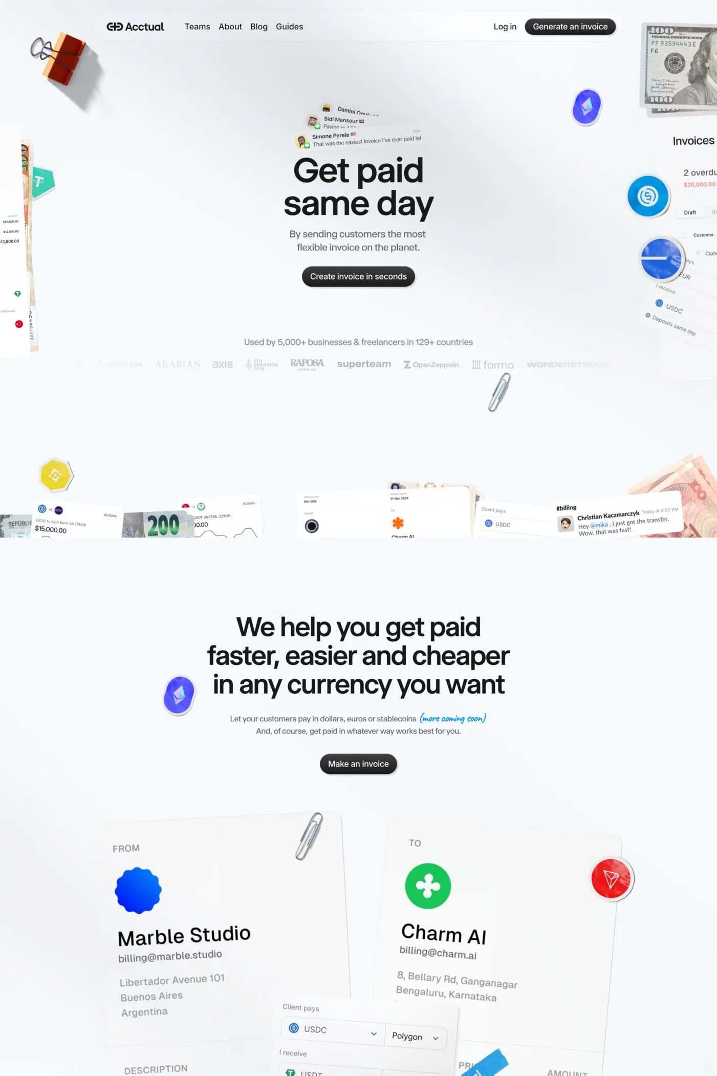 Acctual — screenshot of a 3D finance landing page in white and grey