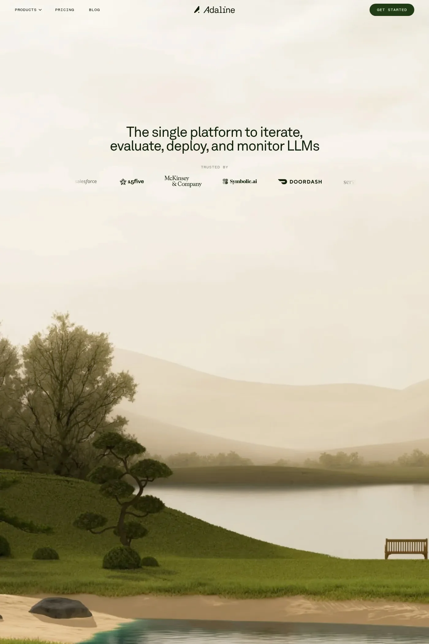 Adaline — screenshot of a 3D, light AI landing page in beige