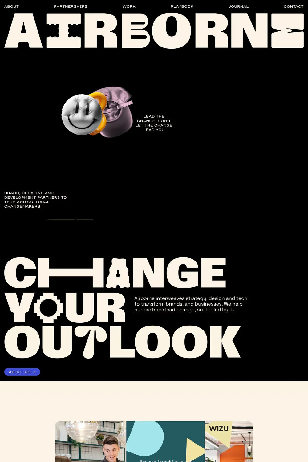 Airborne — screenshot of a fun design agency site in black and blue