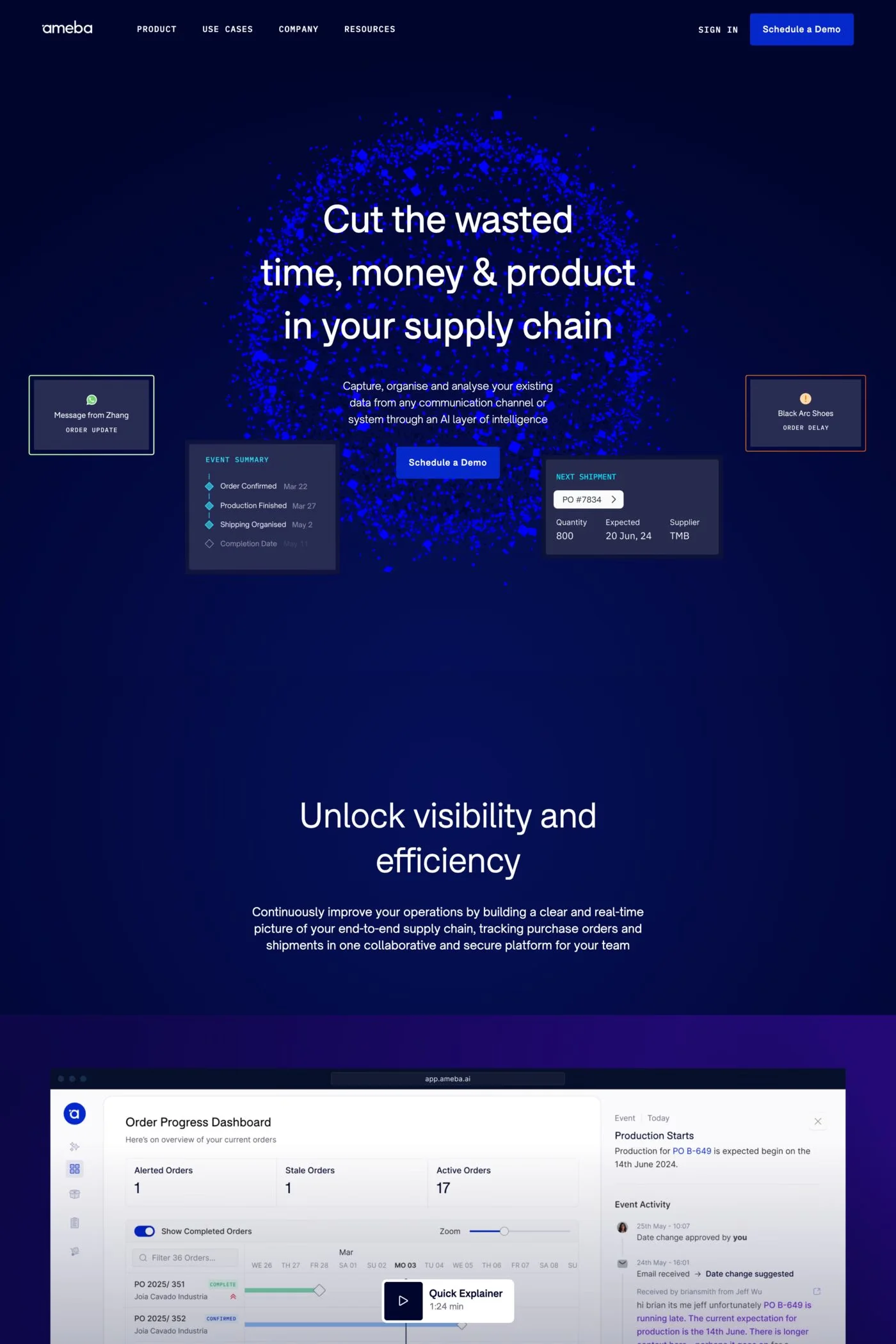 Ameba — screenshot of a data landing page in dark blue and blue, with sans-serif type and patterns