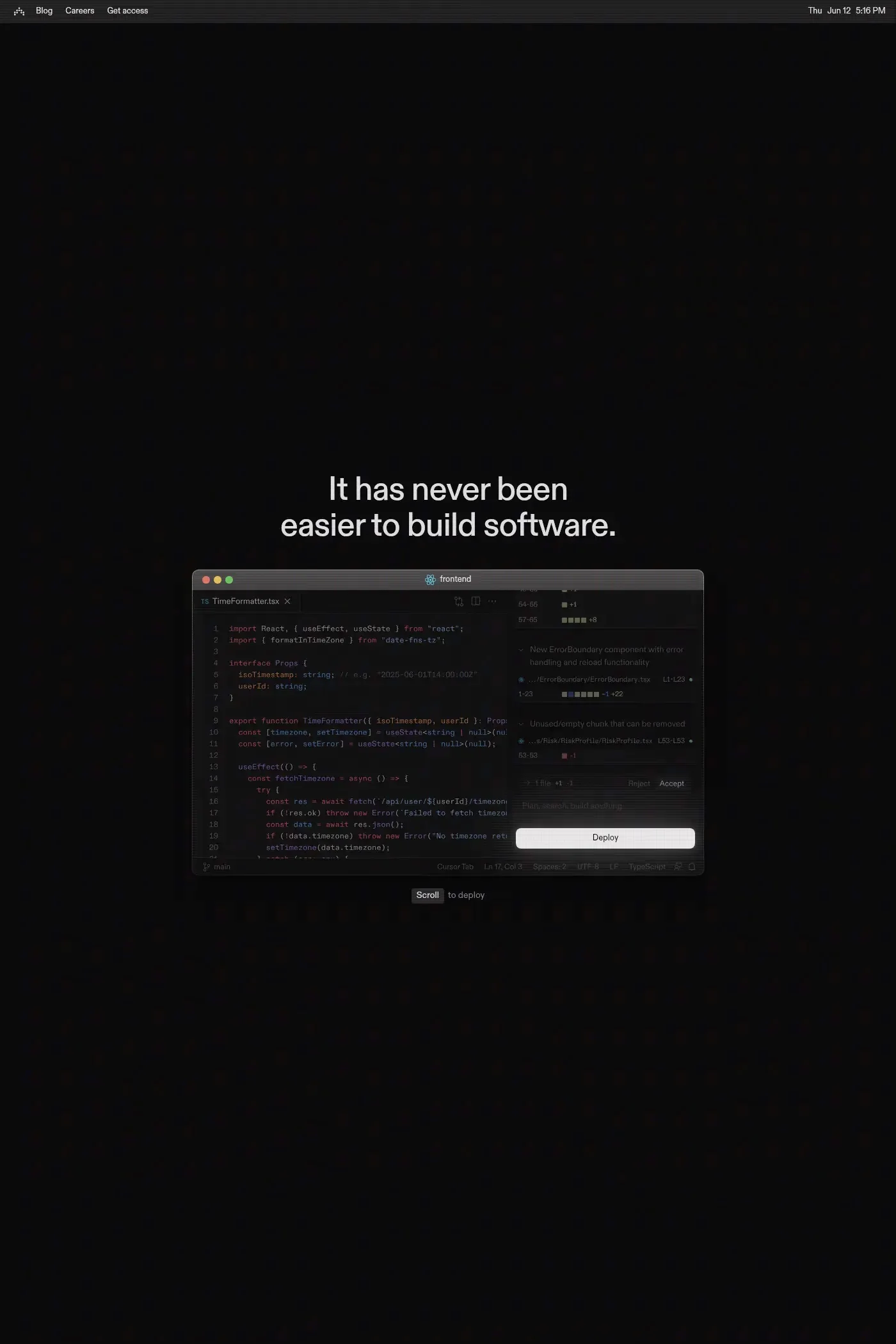 Antimetal — screenshot of a detailed, pastel development landing page in light blue and light grey