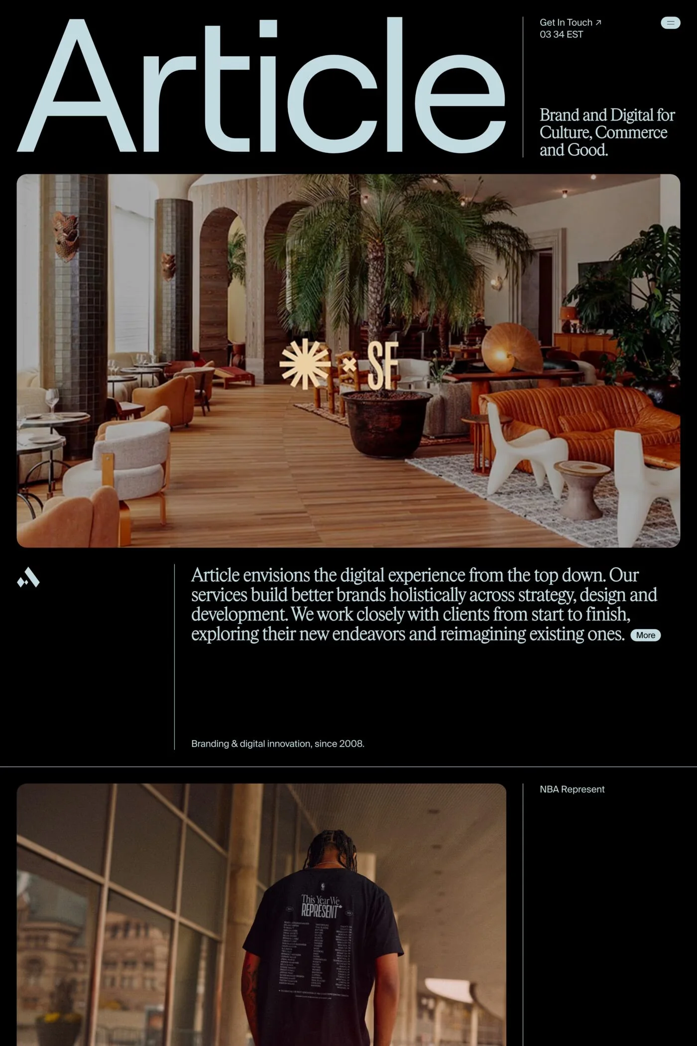 Article — screenshot of a typographic design agency site in black and light blue