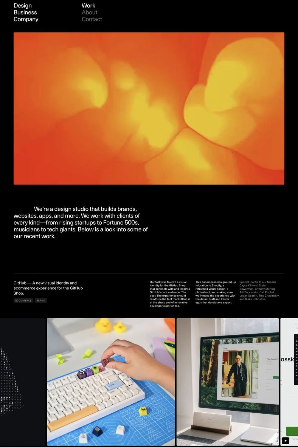 Design Business Company — screenshot of a minimal design agency site in black and green