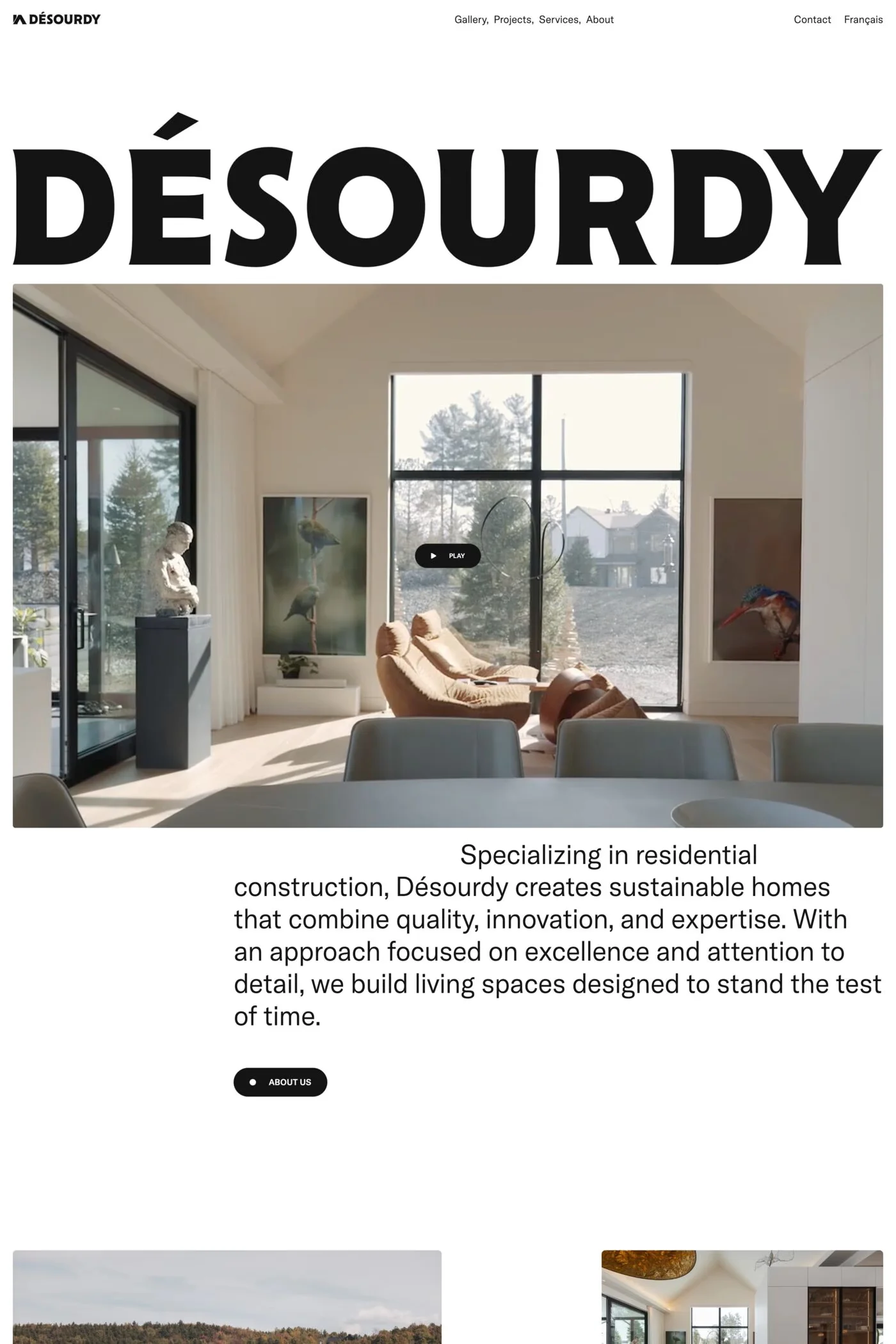 Désourdy — screenshot of a clean, neutral real estate landing page in white