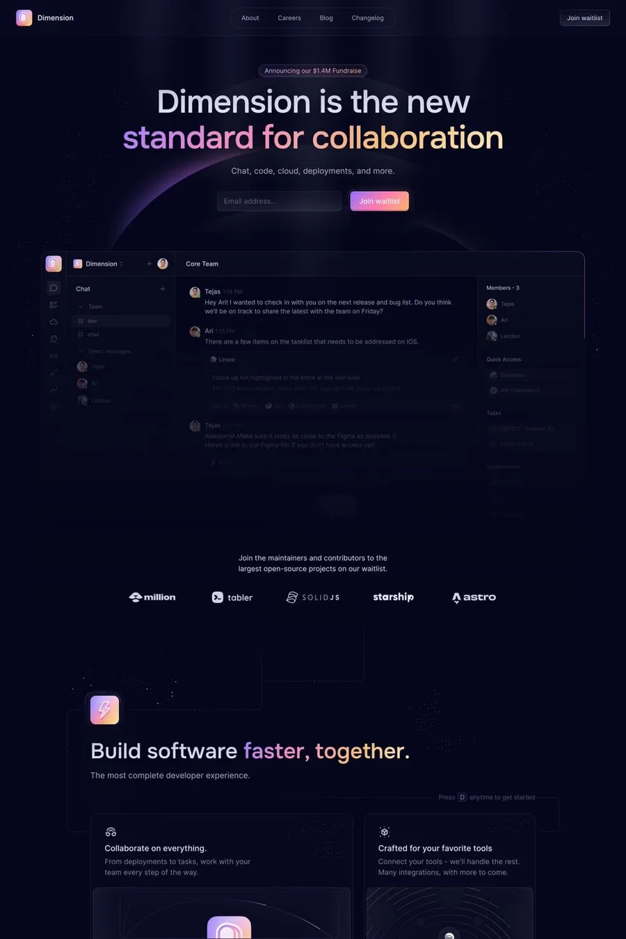Dimension — landing website screenshot