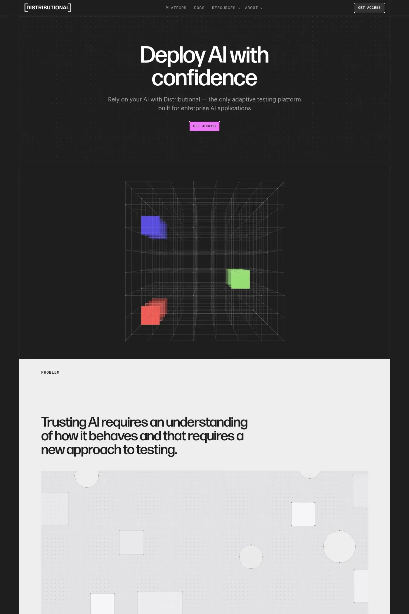 Distributional — screenshot of an isometric, neon AI landing page in black and light grey
